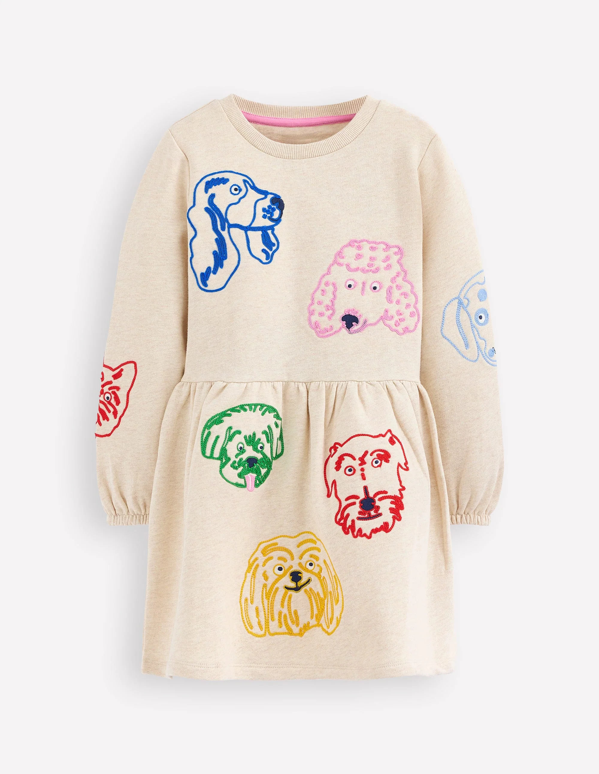 Sweatshirtkleid mit Applikation-Haferbeige Hundegesichter