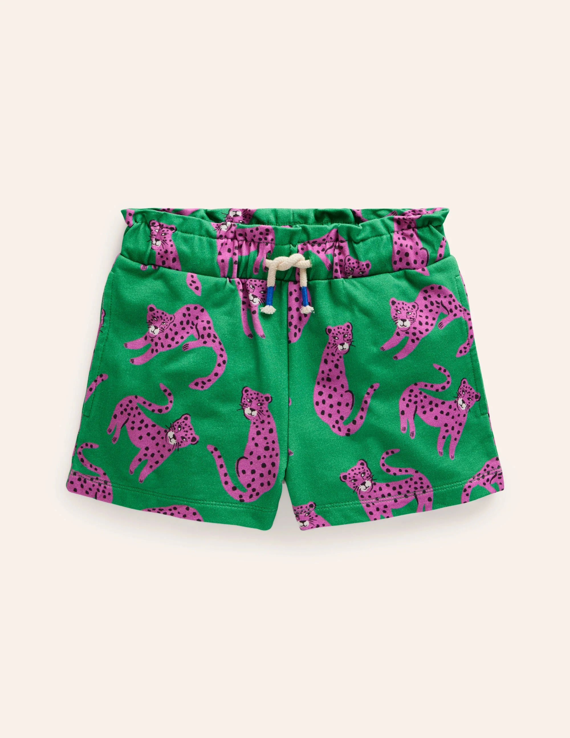 Sweatshorts mit gerüschter Taille-Grün Leopard