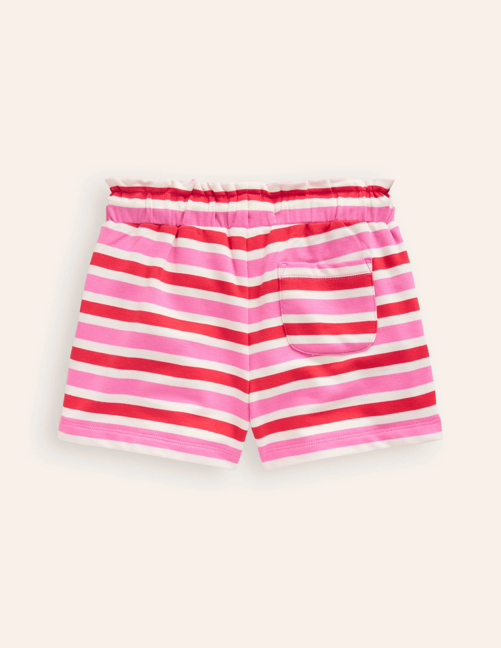 Sweatshorts mit gerüschter Taille-Mohnblumenrot/Rosa Streifen - Image 2