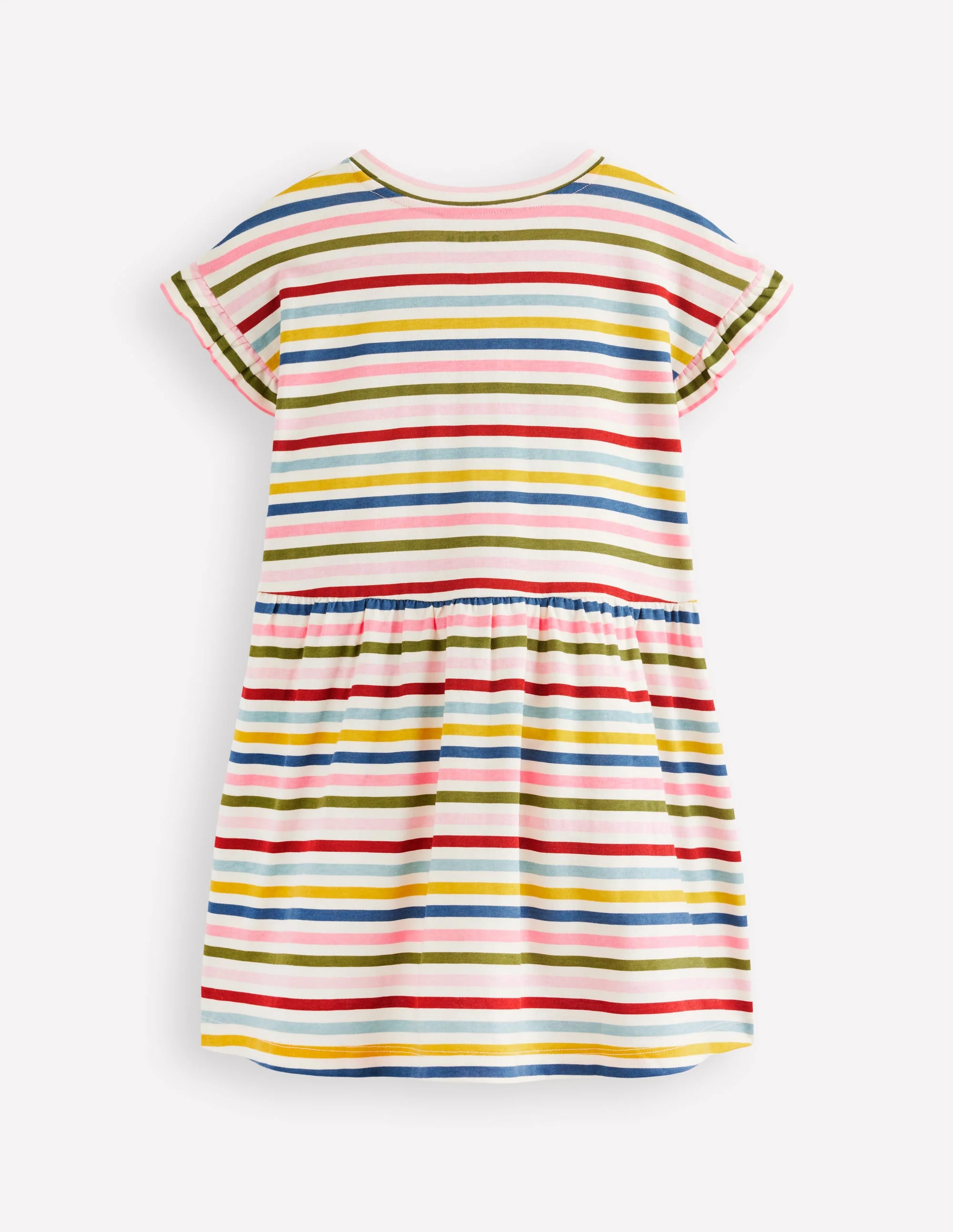 T-Shirt-Kleid aus Jersey-Kastanienbraun, Rosa und Blau Streifen - Image 2
