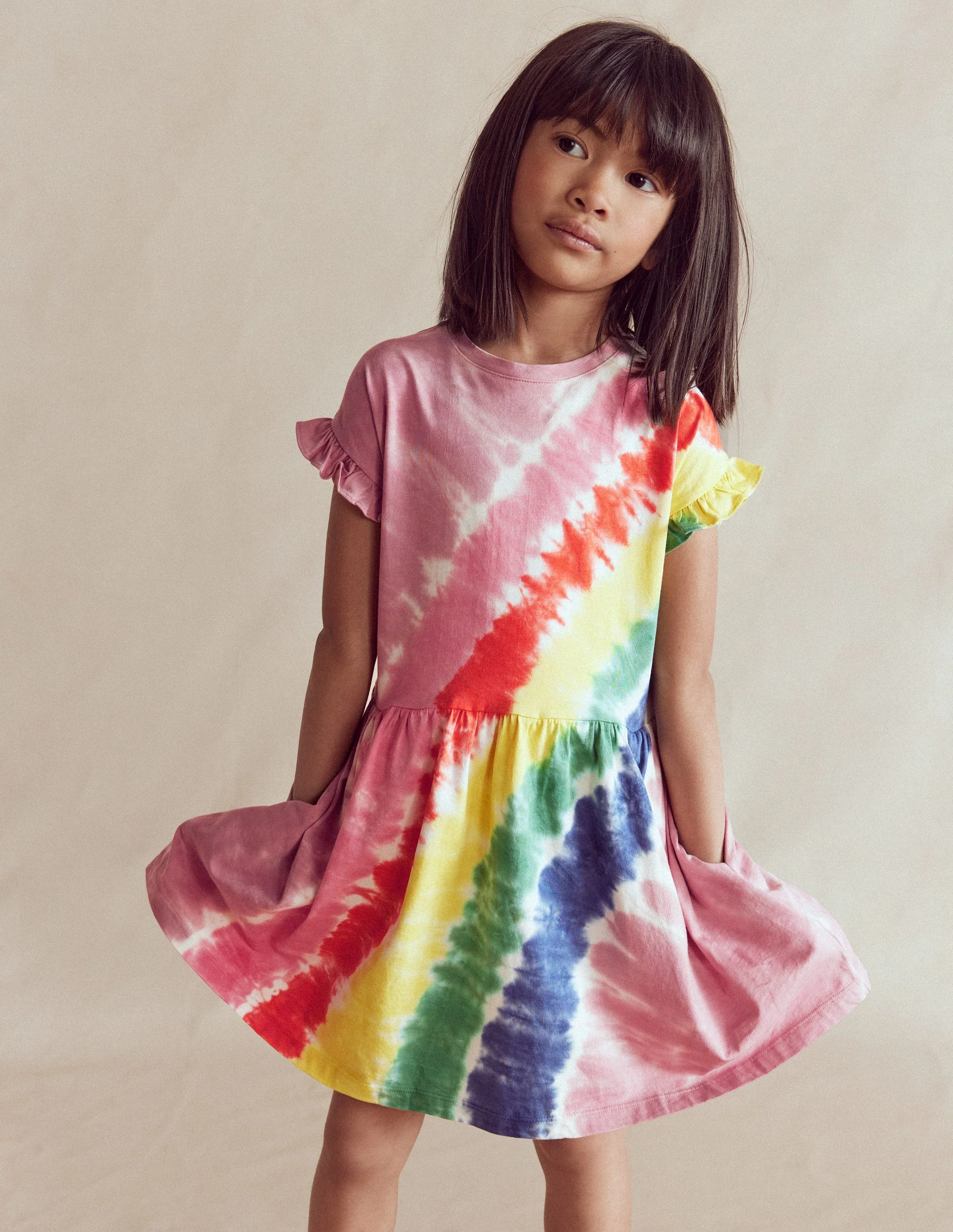 T-Shirt-Kleid aus Jersey-Rosa, Batikmuster - Image 2
