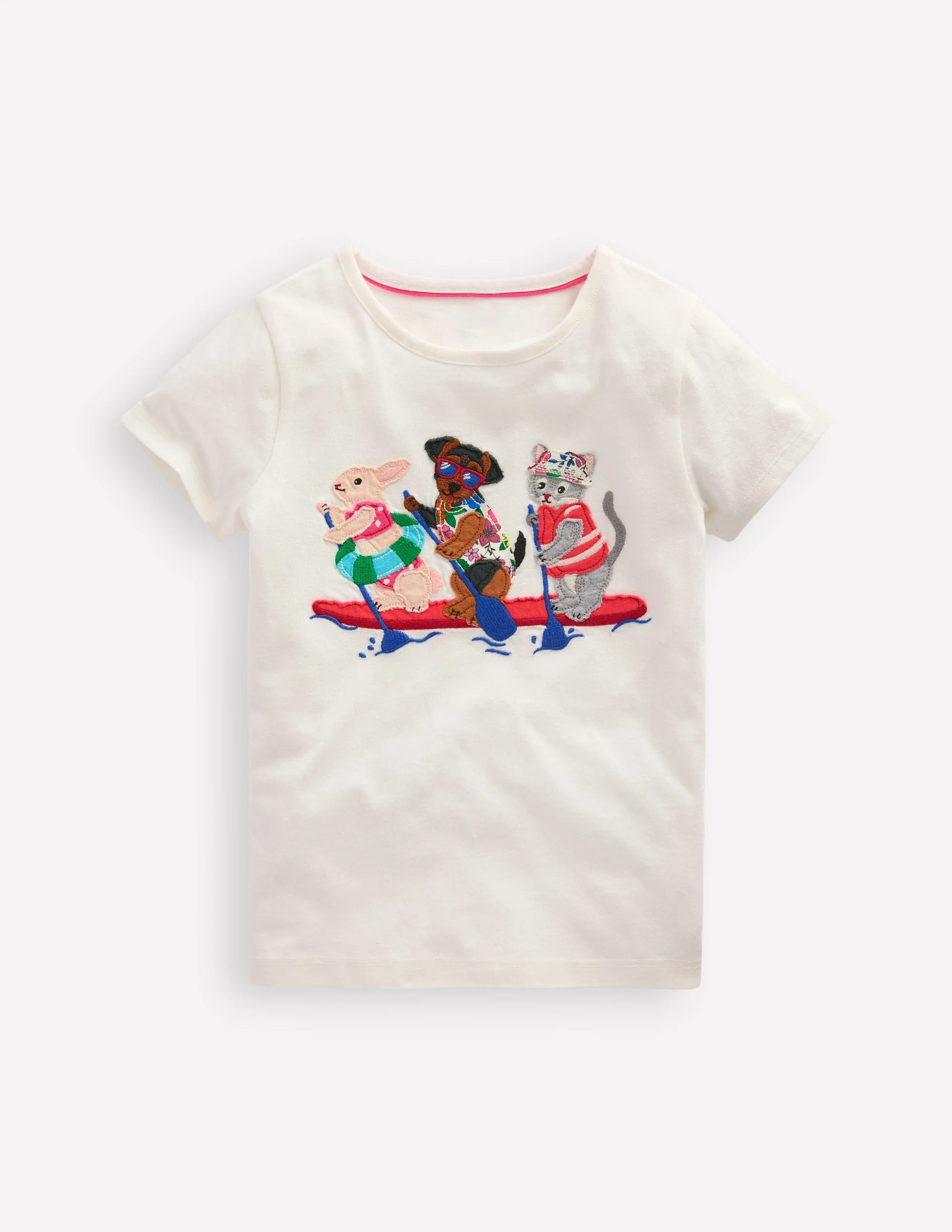 T-Shirt mit Applikation-Naturweiß Rafting Tiere