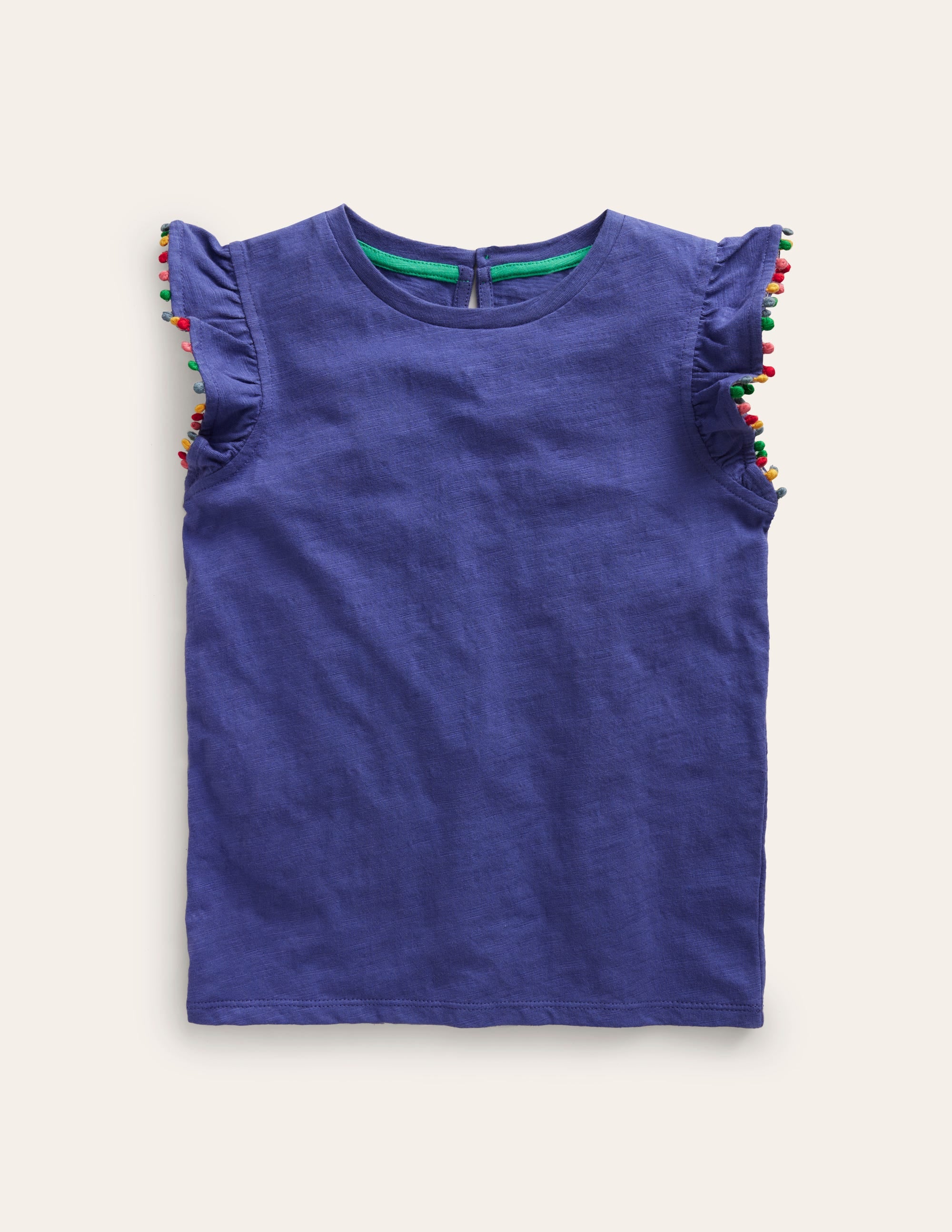 T-Shirt mit Bommelbesatz-Roboterblau