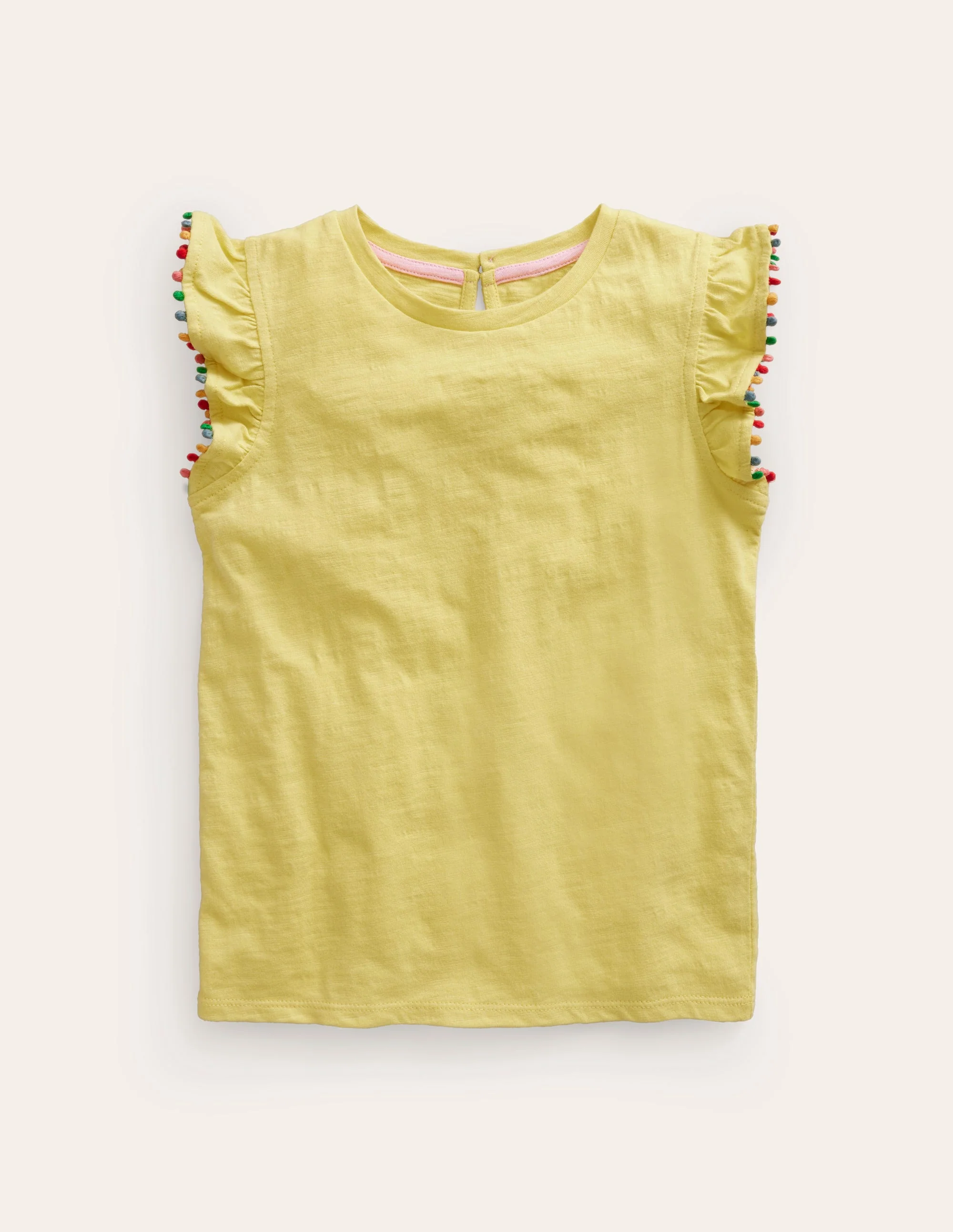 T-Shirt mit Bommelbesatz-Senfgelb