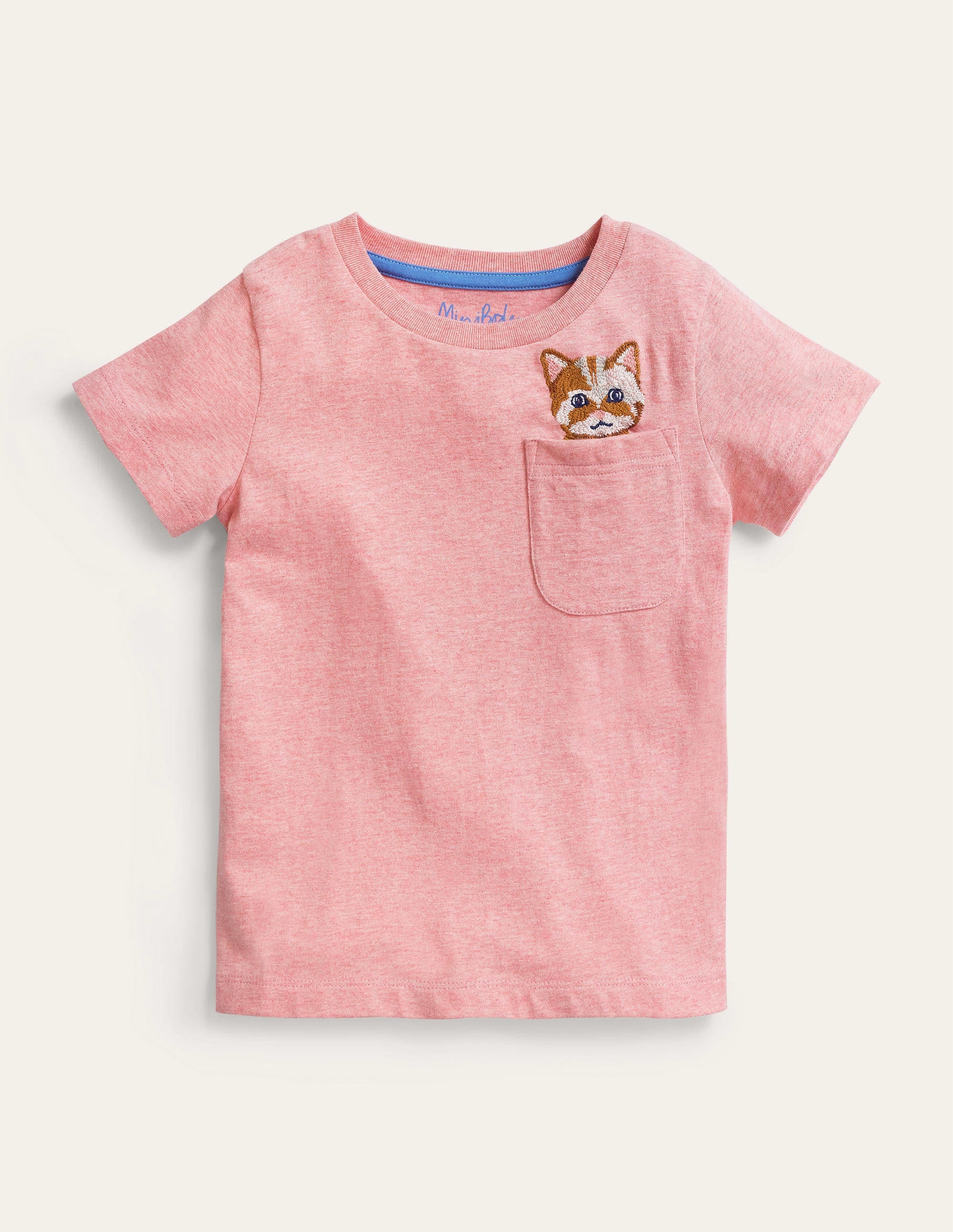 T-Shirt mit Eingrifftasche-Pfirsichrosa, Katze