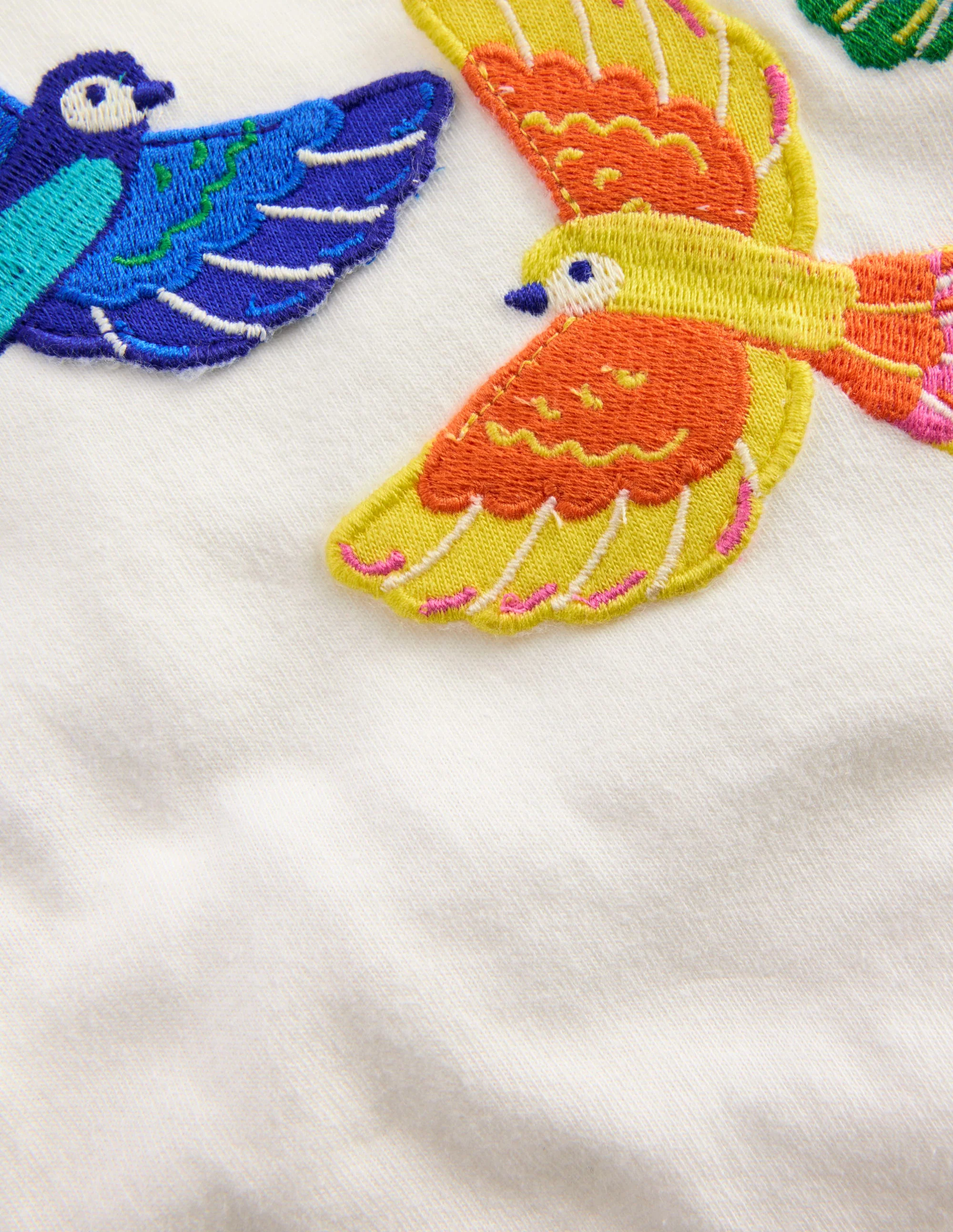 T-Shirt mit Flatterärmeln-Naturweiß mit Vögeln - Image 3