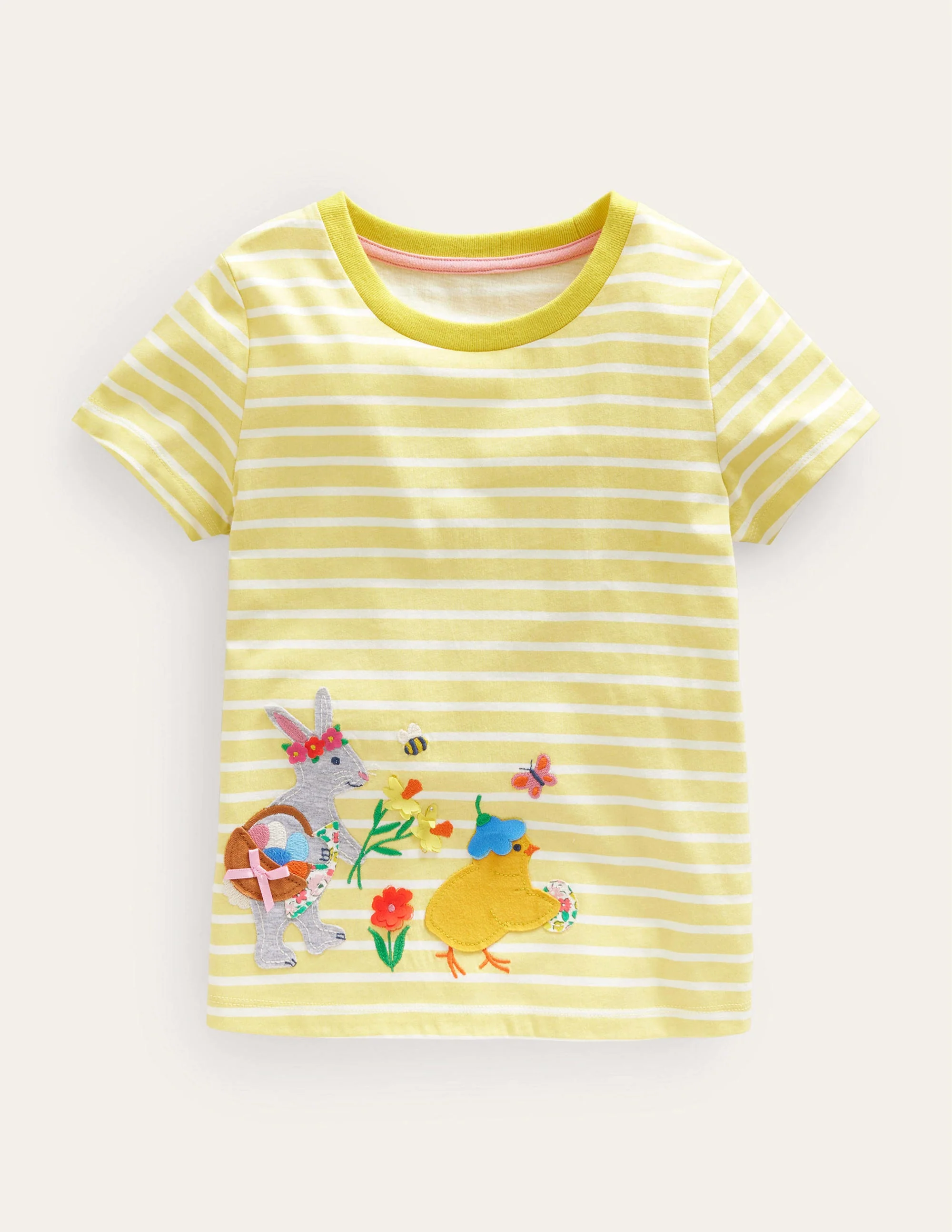 T-Shirt mit Flatterdetails-Naturweiß/Sanftes Zitronengelb, Ostern