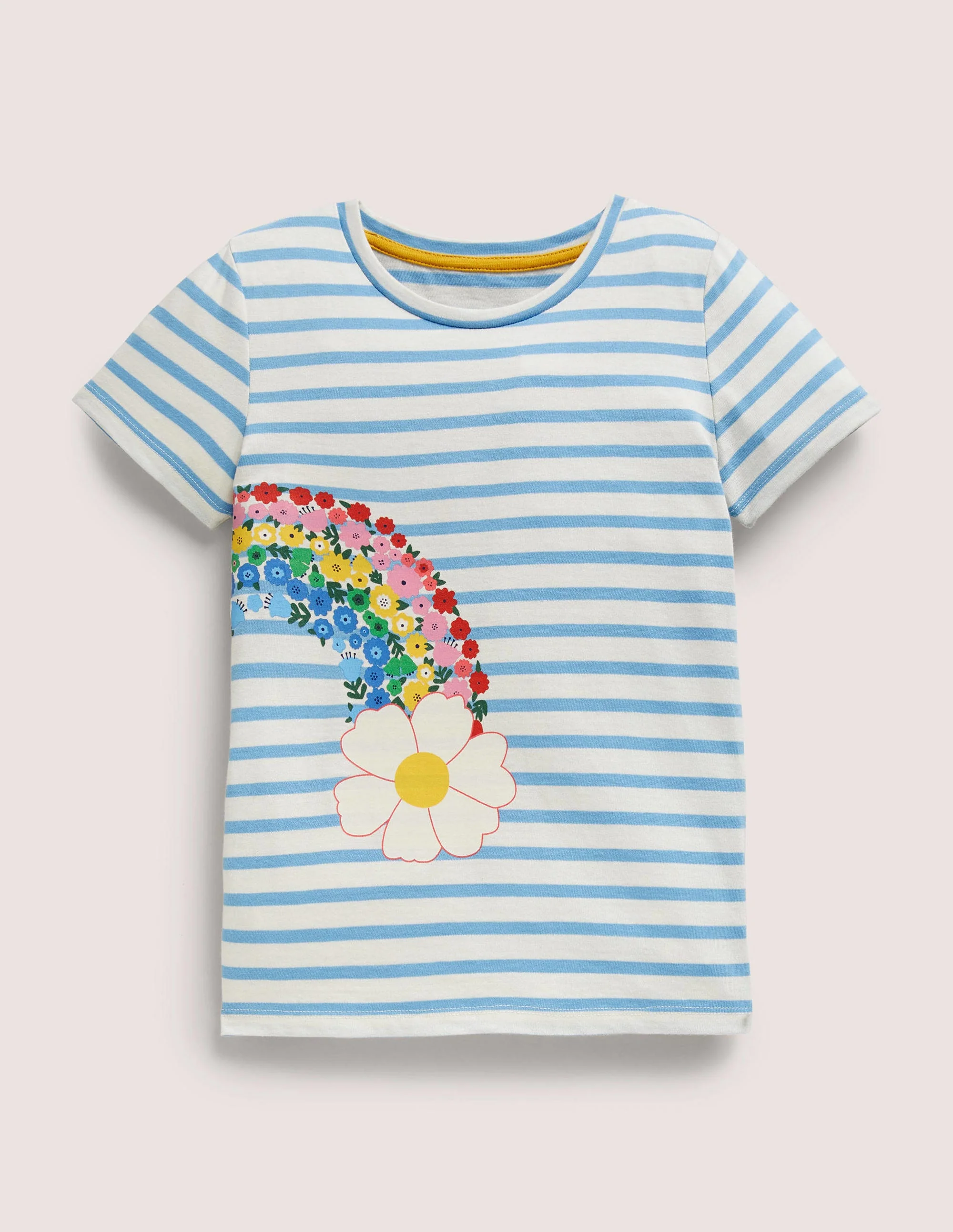 T-Shirt mit grafischem Muster-Naturweiß/Surfbrettblau, Regenbogen