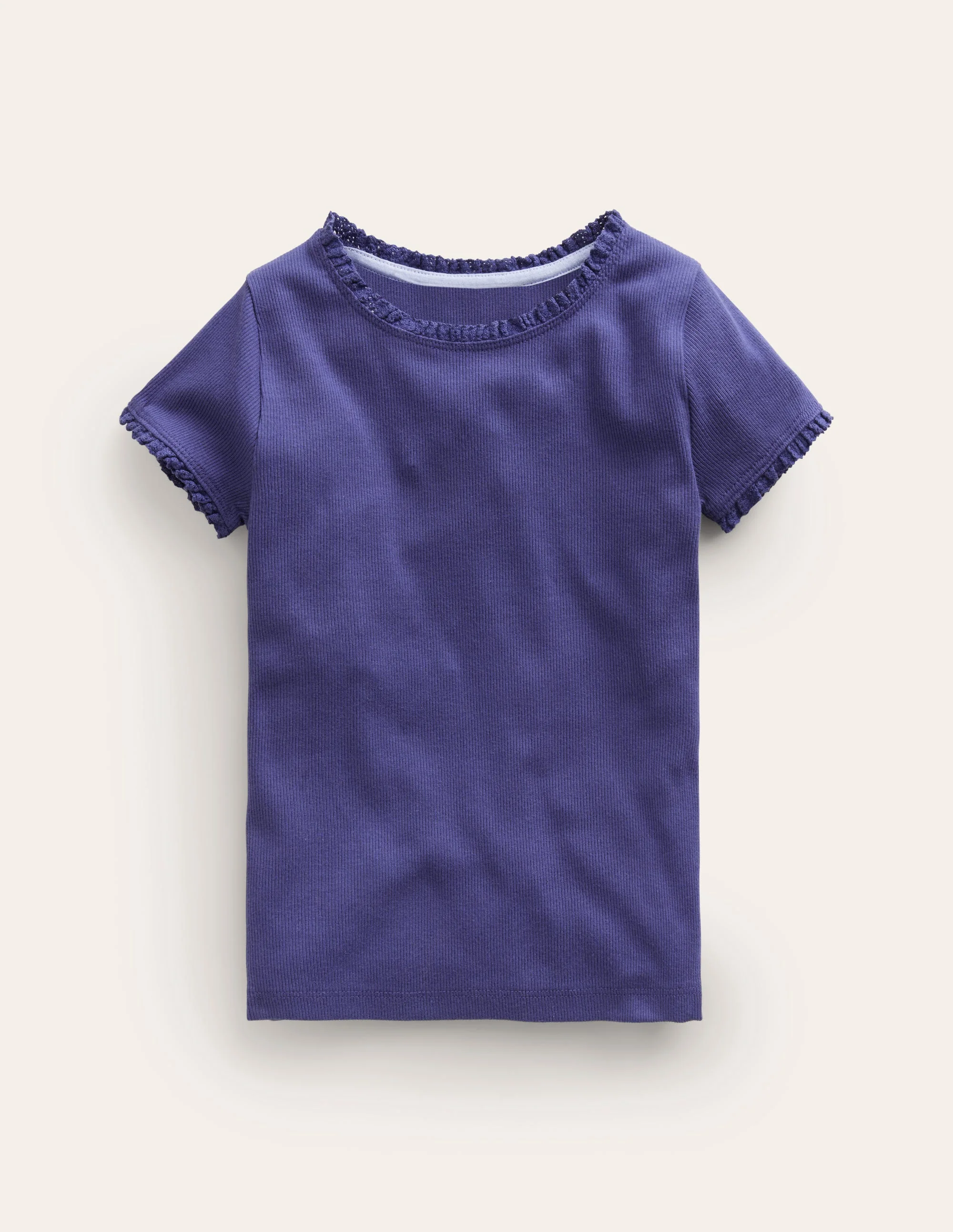 T-Shirt mit kurzen Ärmeln aus Rippstrick-Aristocratic Blue/ Ivory Stripe