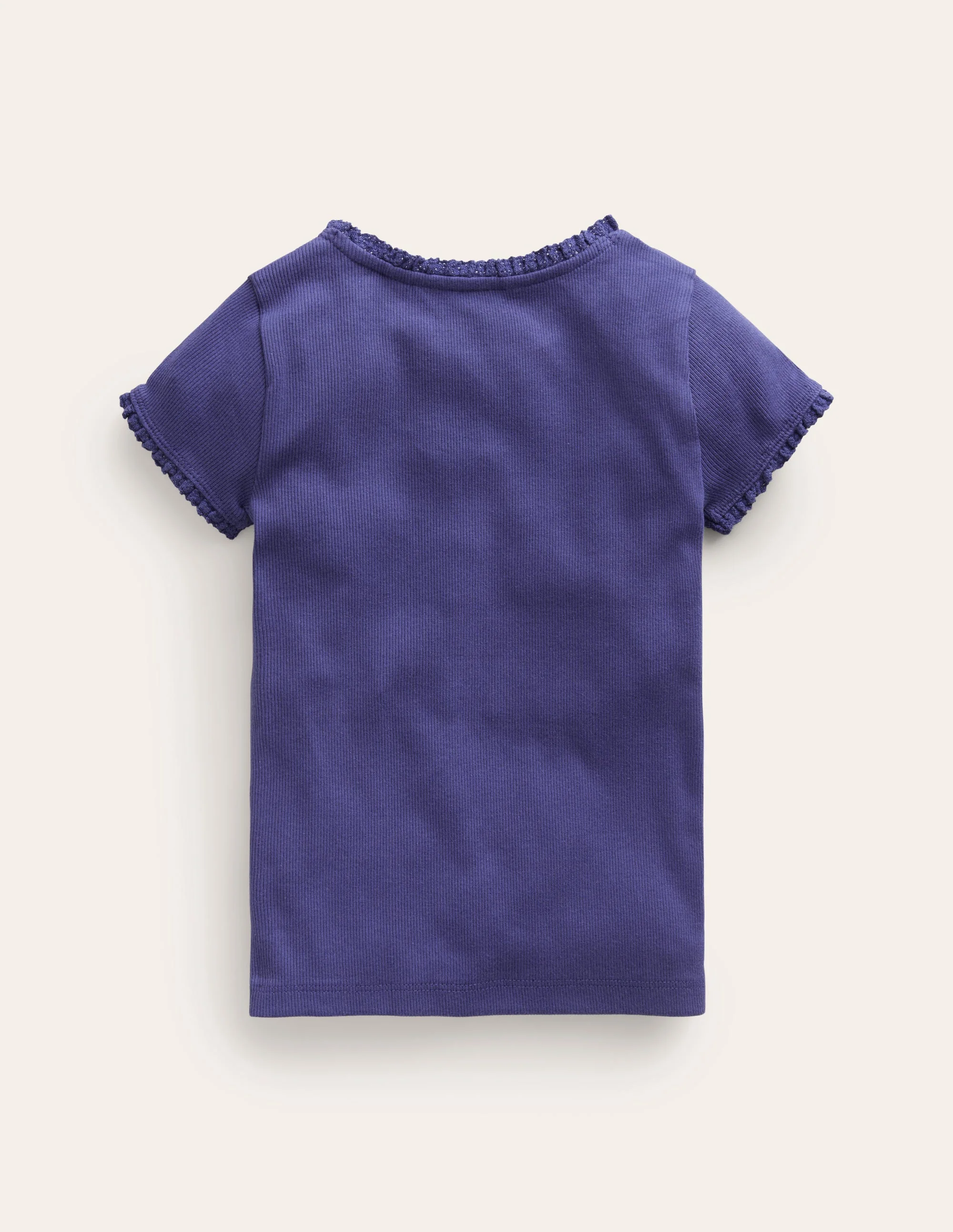 T-Shirt mit kurzen Ärmeln aus Rippstrick-Aristocratic Blue/ Ivory Stripe - Image 2