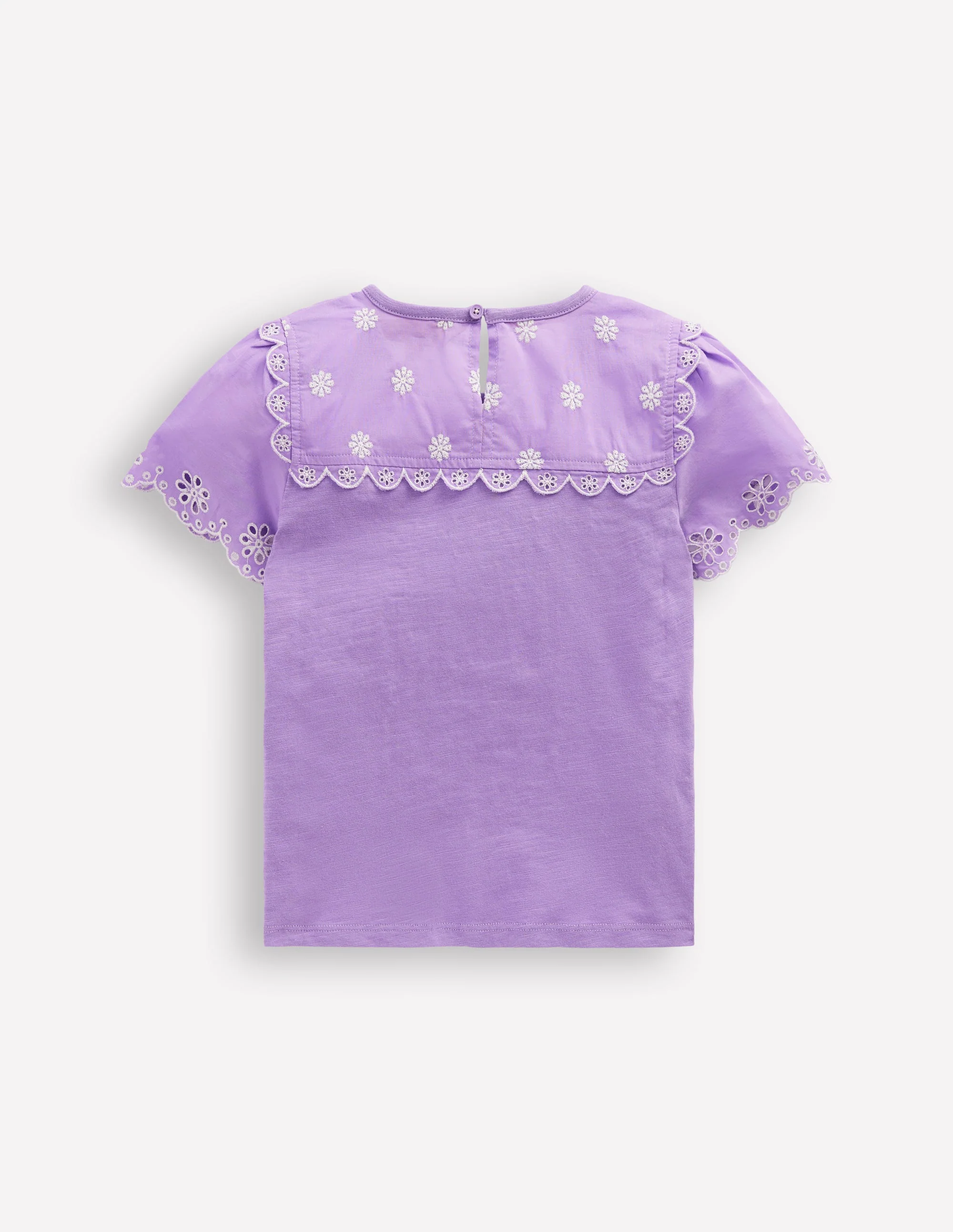 T-Shirt mit Lochstickerei an den Ärmeln-Asternlila - Image 2