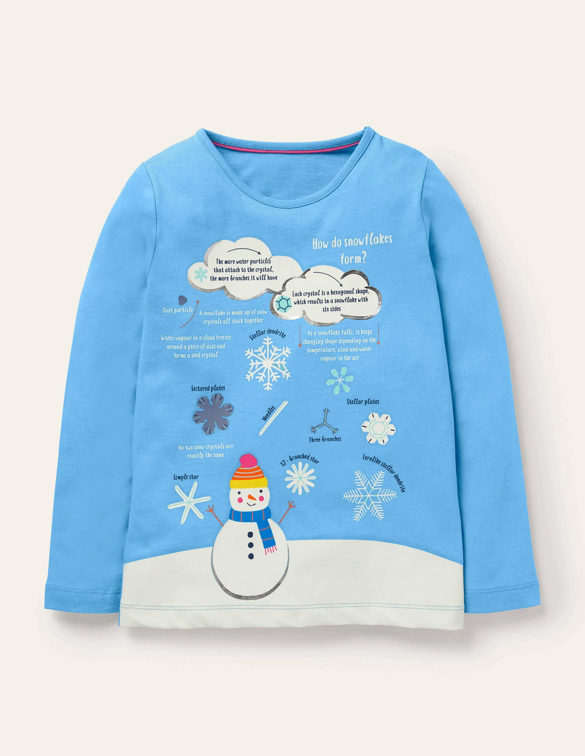 T-Shirt mit lustigen Fakten-Surfbrett-Blau, Schneeflocken
