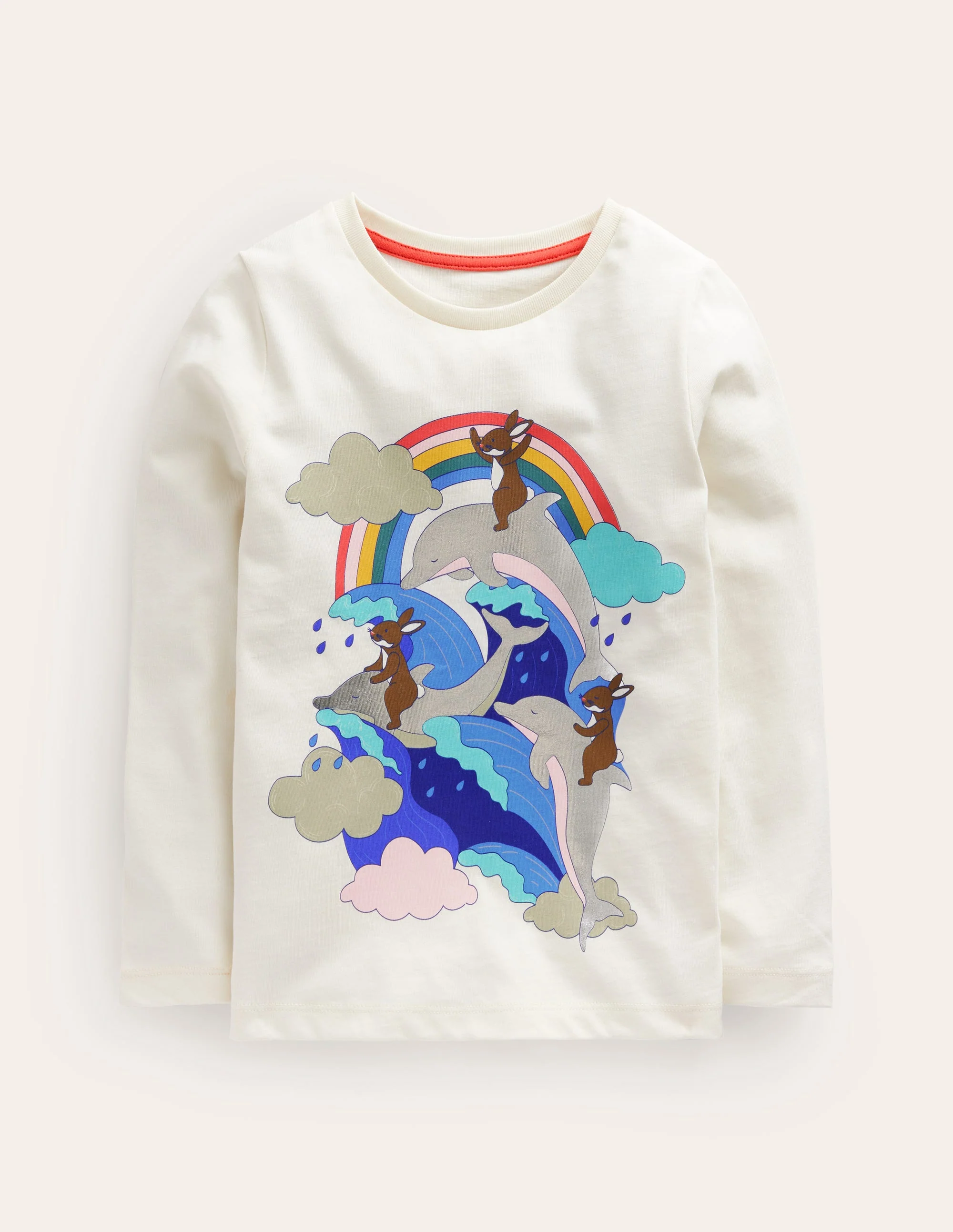 T-Shirt mit Metllic-Logo-Naturweiß Delphin