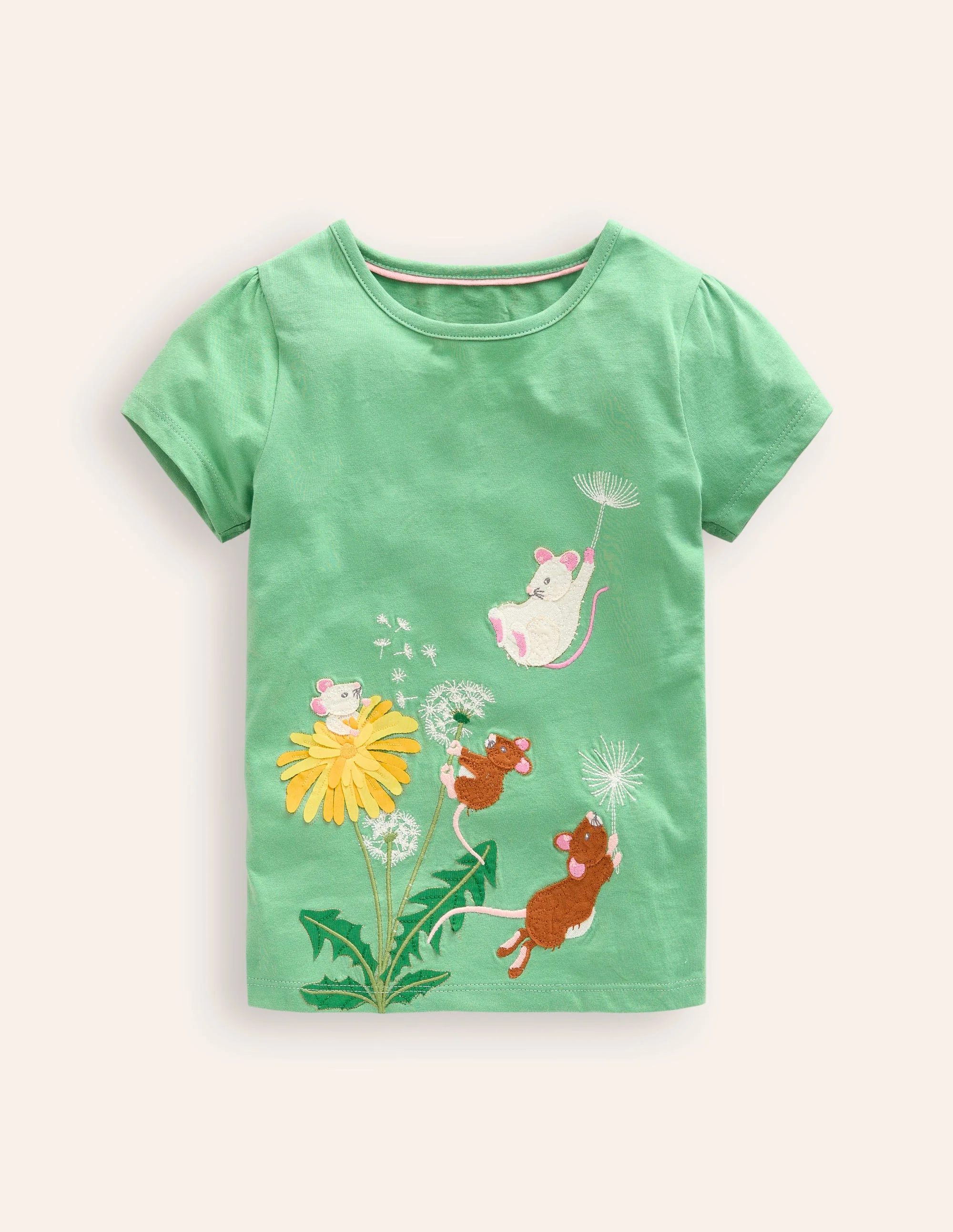 T-Shirt mit Puffärmeln und Applikation-Aloe-Grün Mäuse
