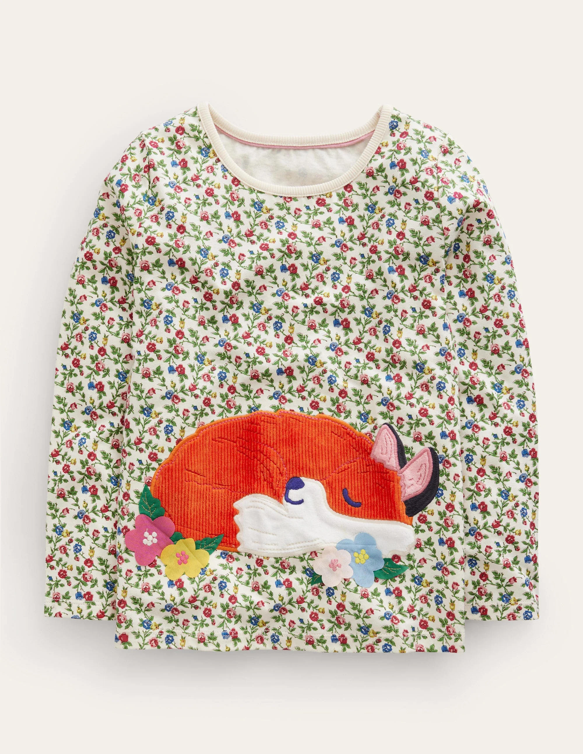 T-Shirt mit Puffärmeln und Applikation-Bunte Blumen Fuchs