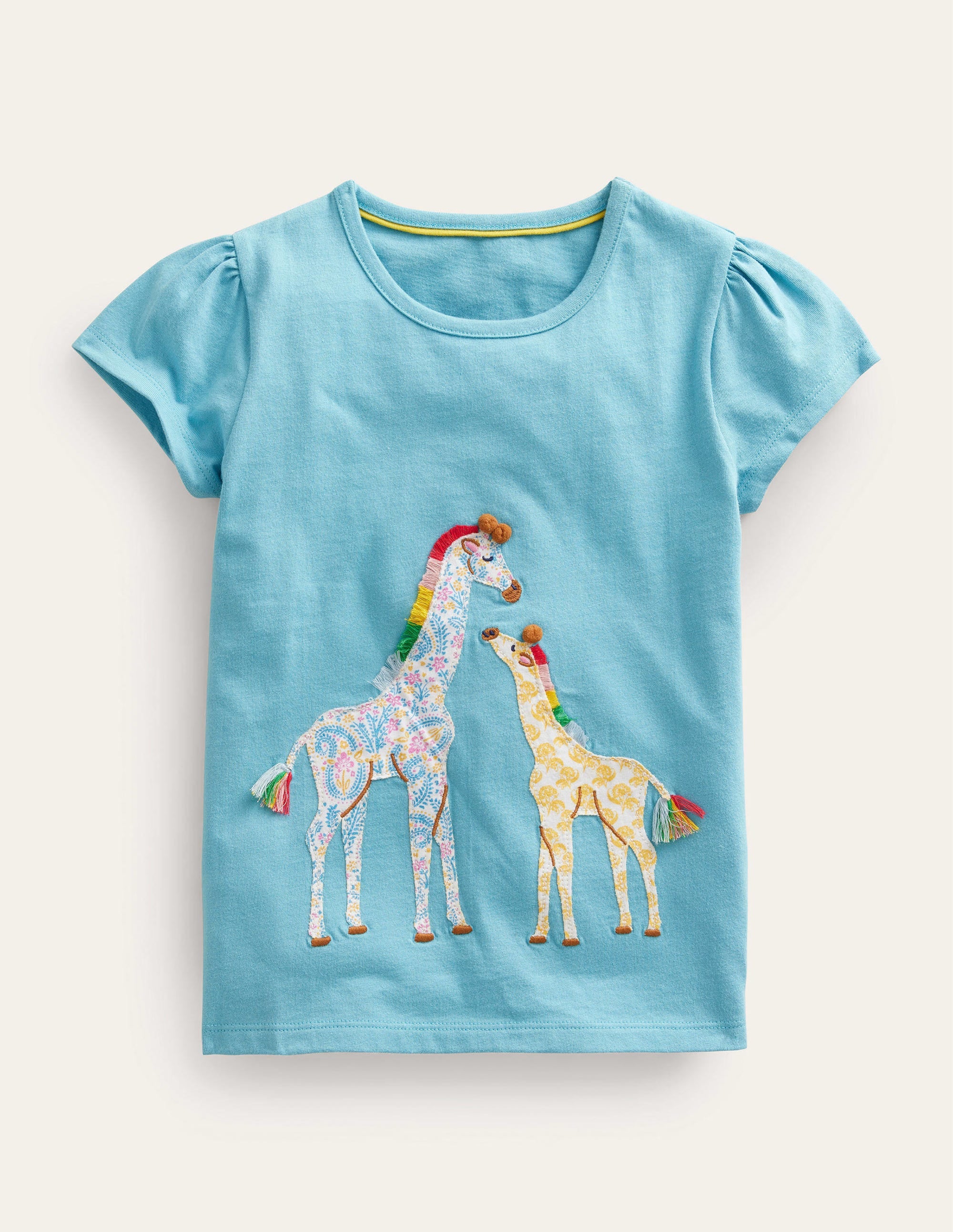 T-Shirt mit Puffärmeln und Applikation-Ritterspornblau Giraffe