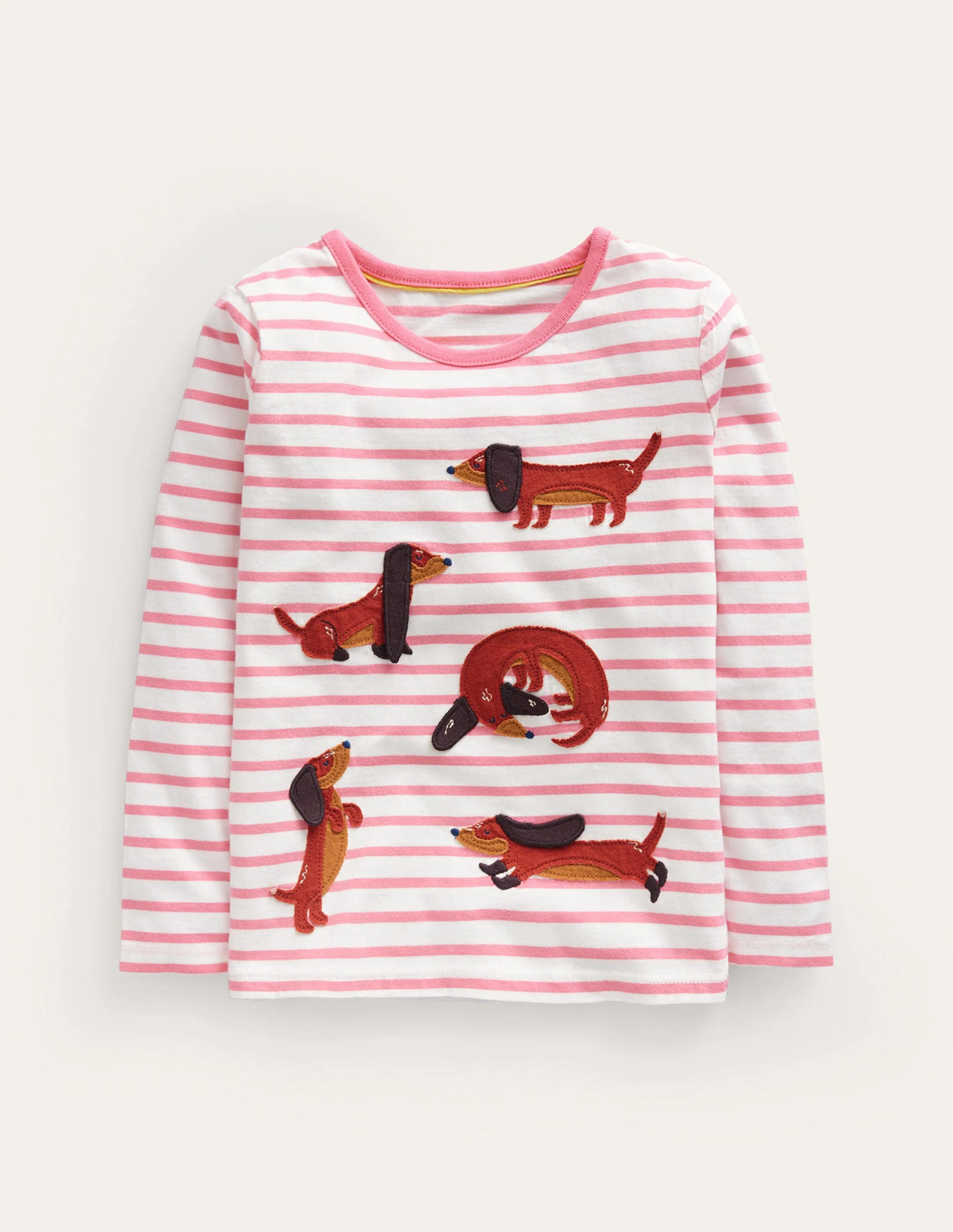 T-Shirt mit Puffärmeln und Applikation-Rosa/Naturweiß Hunde