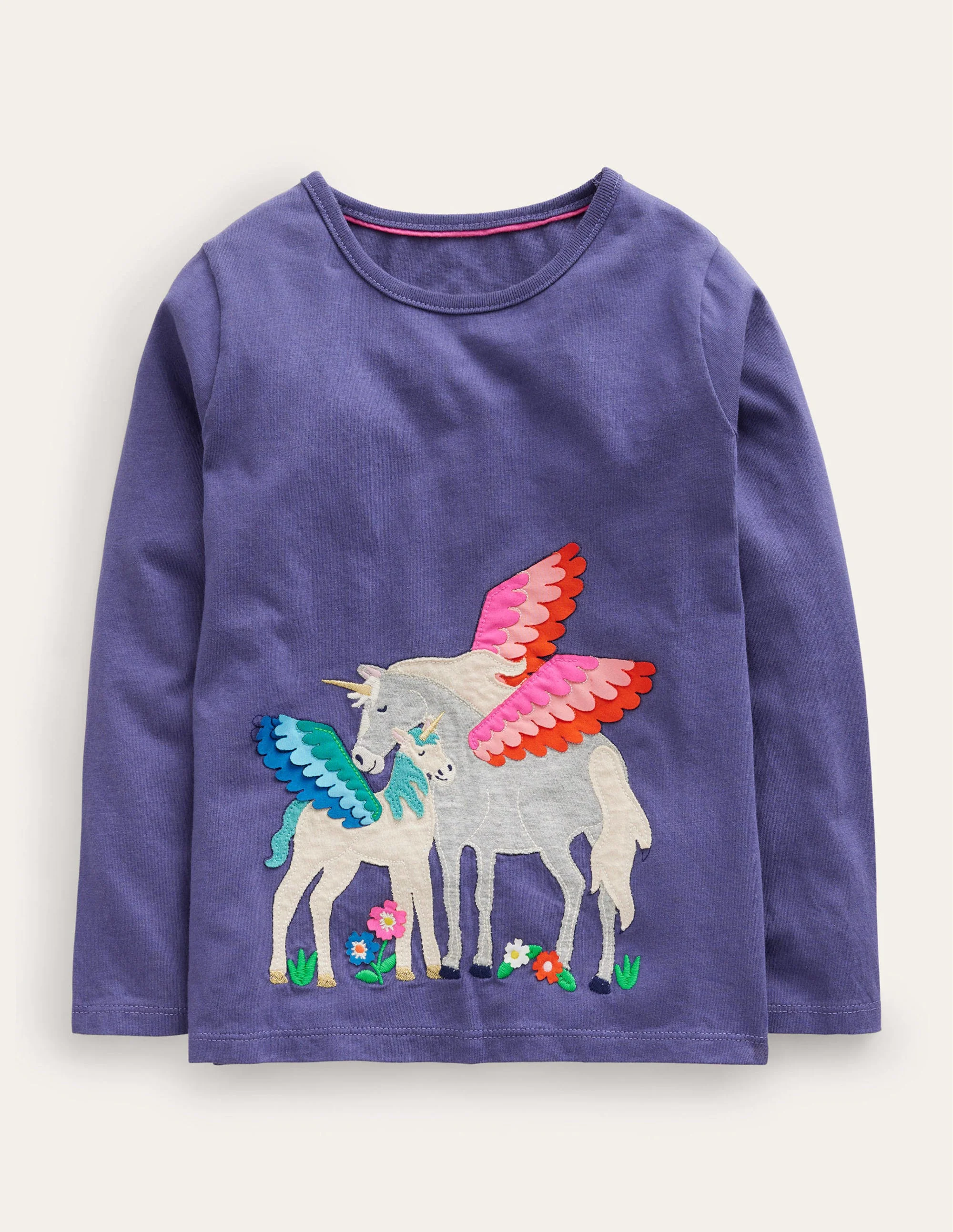 T-Shirt mit Puffärmeln und Applikation-Weiches Steuerbordblau Einhorn