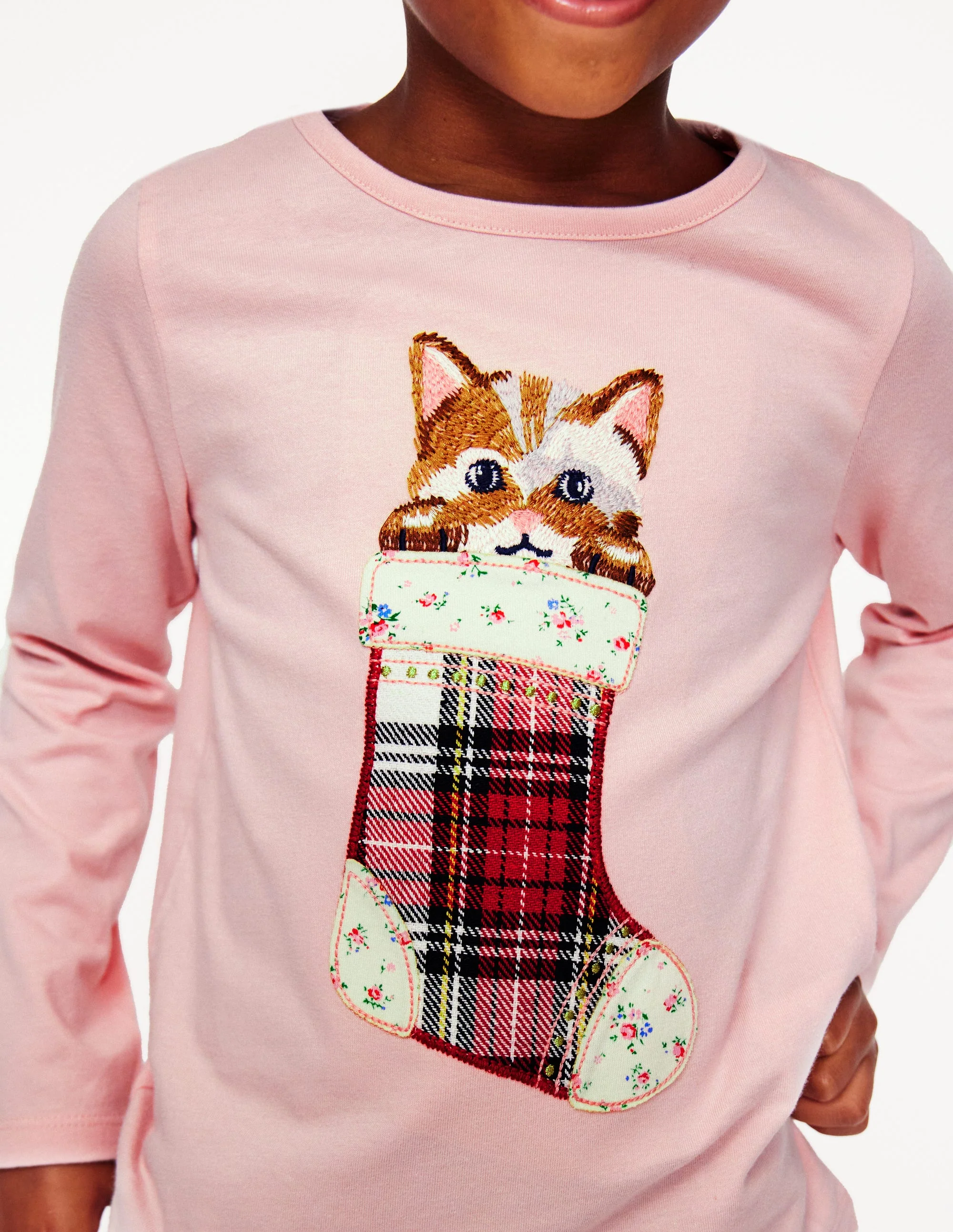 T-Shirt mit Superstitch-Design-Kreiderosa Katze - Image 3