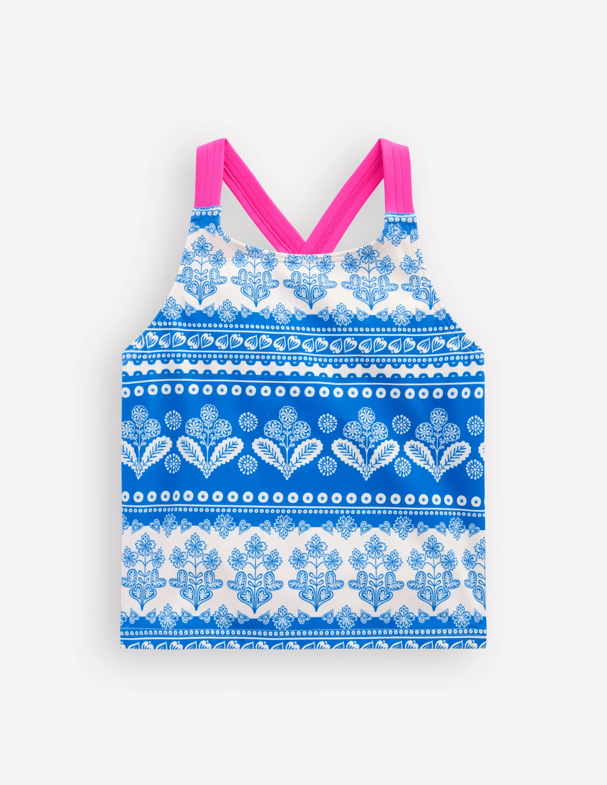 Tankini-Oberteil mit gekreuzten Rückenträgern-Azurblau Holzblock