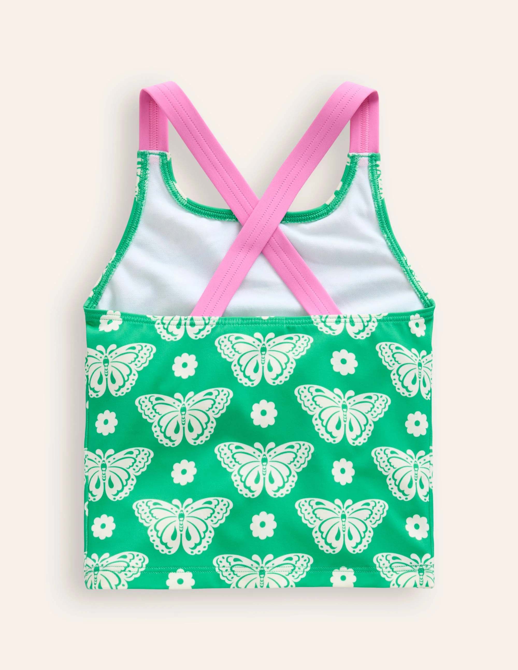 Tankini-Oberteil mit gekreuzten Rückenträgern-Erbsengrün Schmetterlingsmuster - Image 2