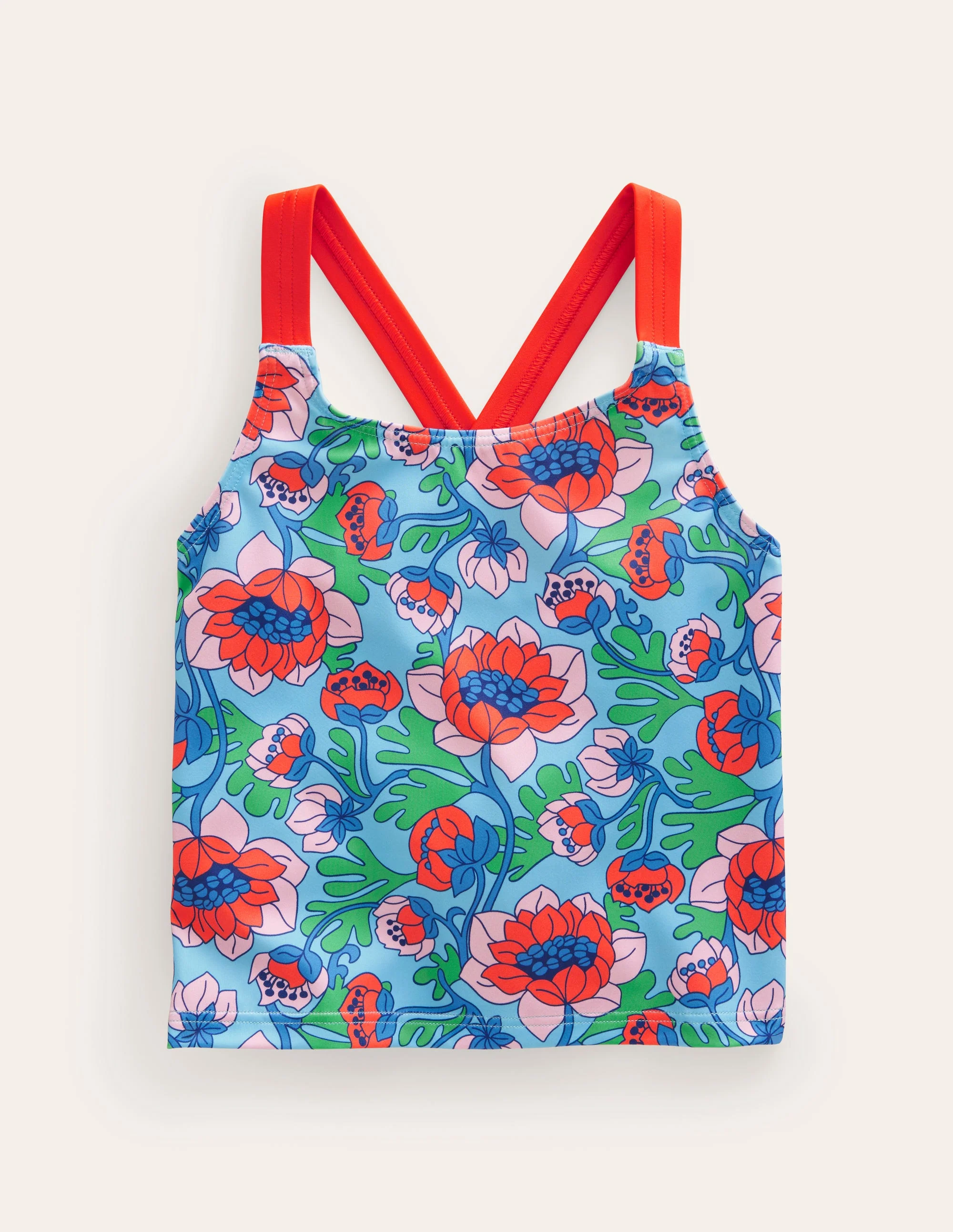 Tankini-Oberteil mit gekreuzten Rückenträgern-Mohnblumenrot, Frühlingsblumen