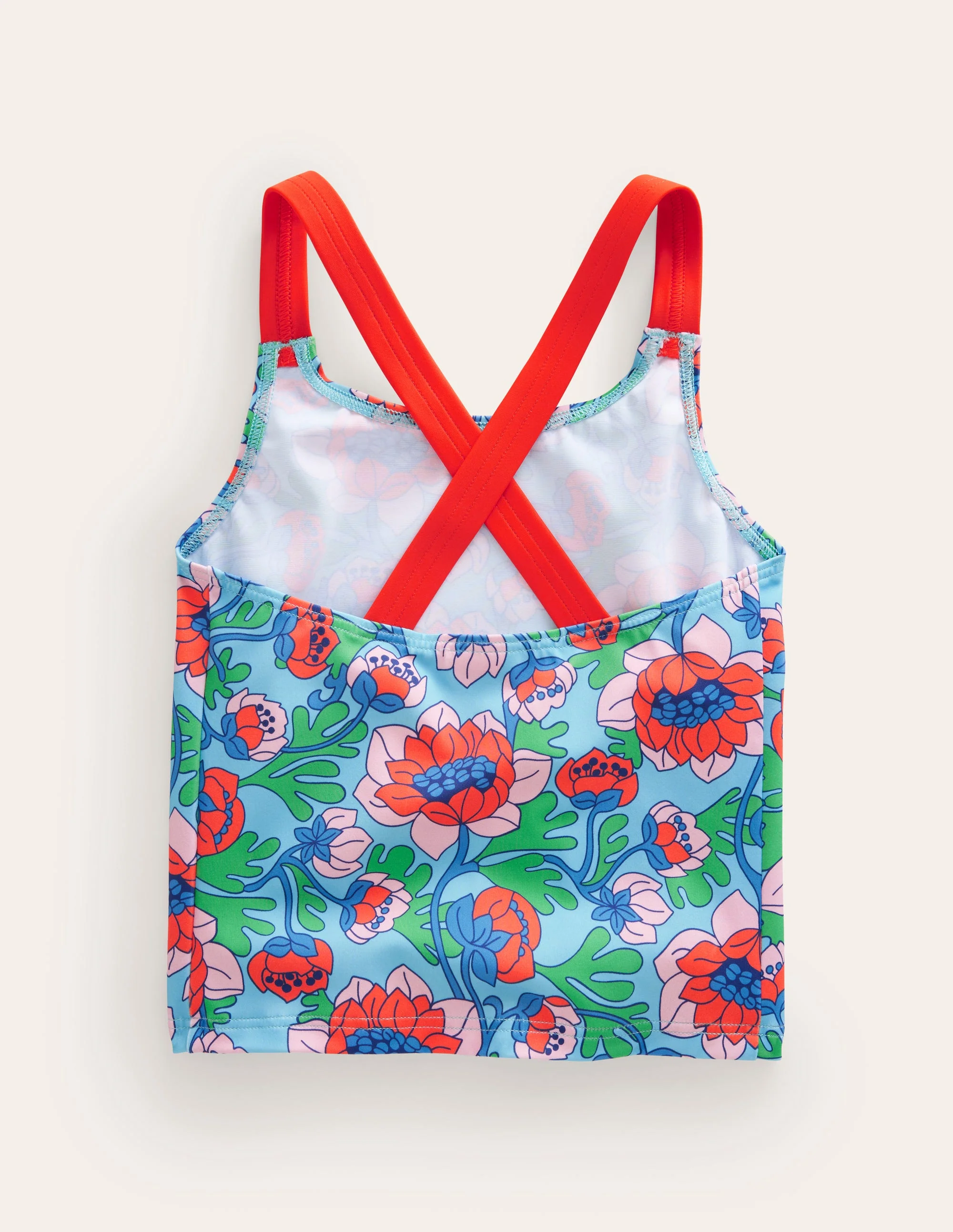 Tankini-Oberteil mit gekreuzten Rückenträgern-Mohnblumenrot, Frühlingsblumen - Image 2