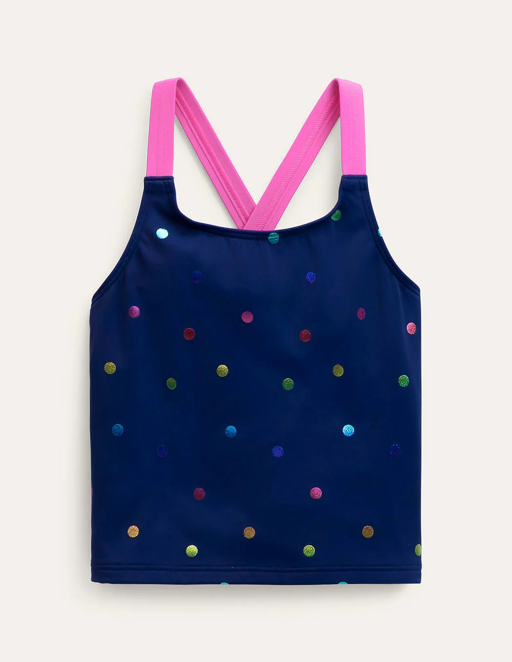 Tankini-Oberteil mit gekreuzten Rückenträgern-Regenbogen Folienkonfetti Gepunktet