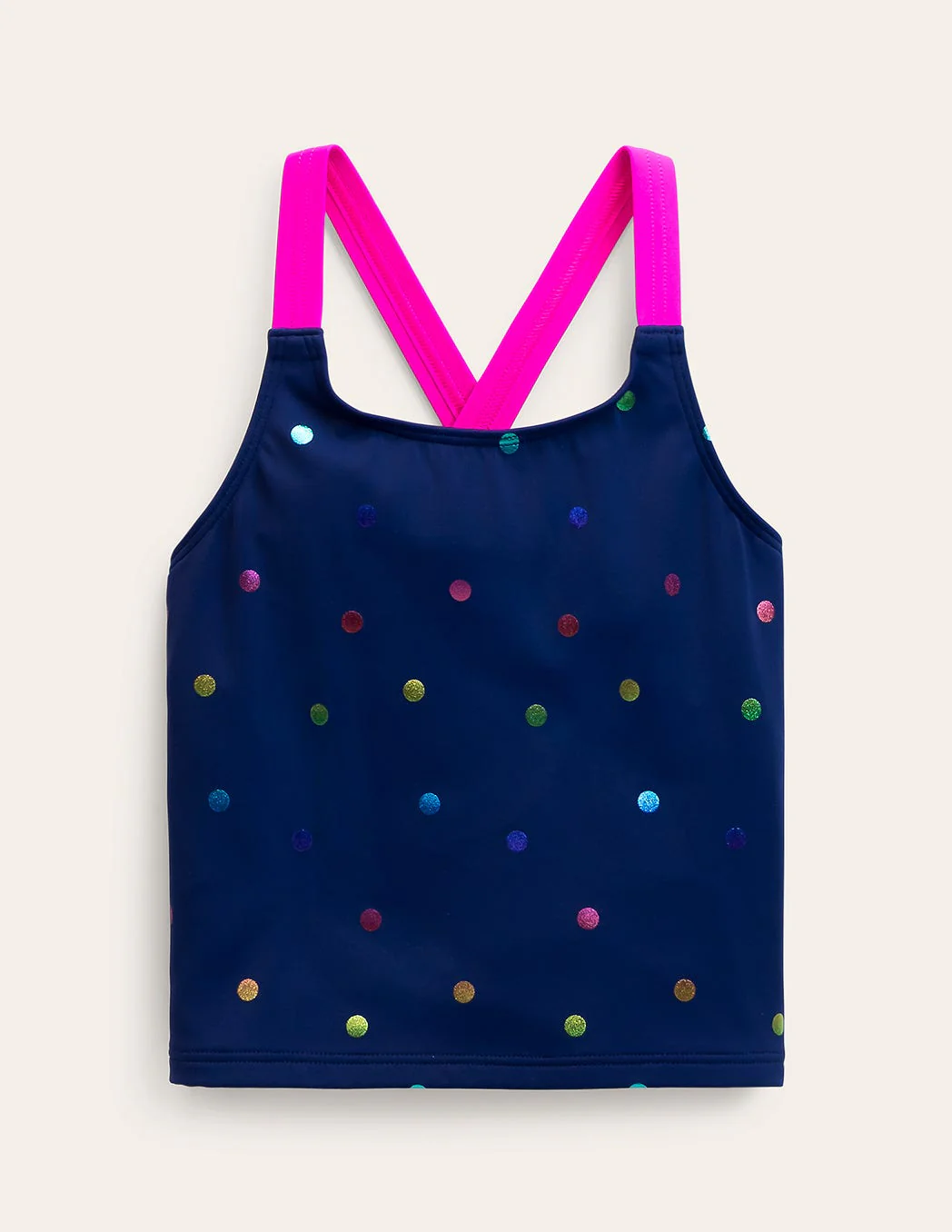 Tankini-Oberteil mit gekreuzten Rückenträgern-Regenbogen Folienkonfetti Gepunktet