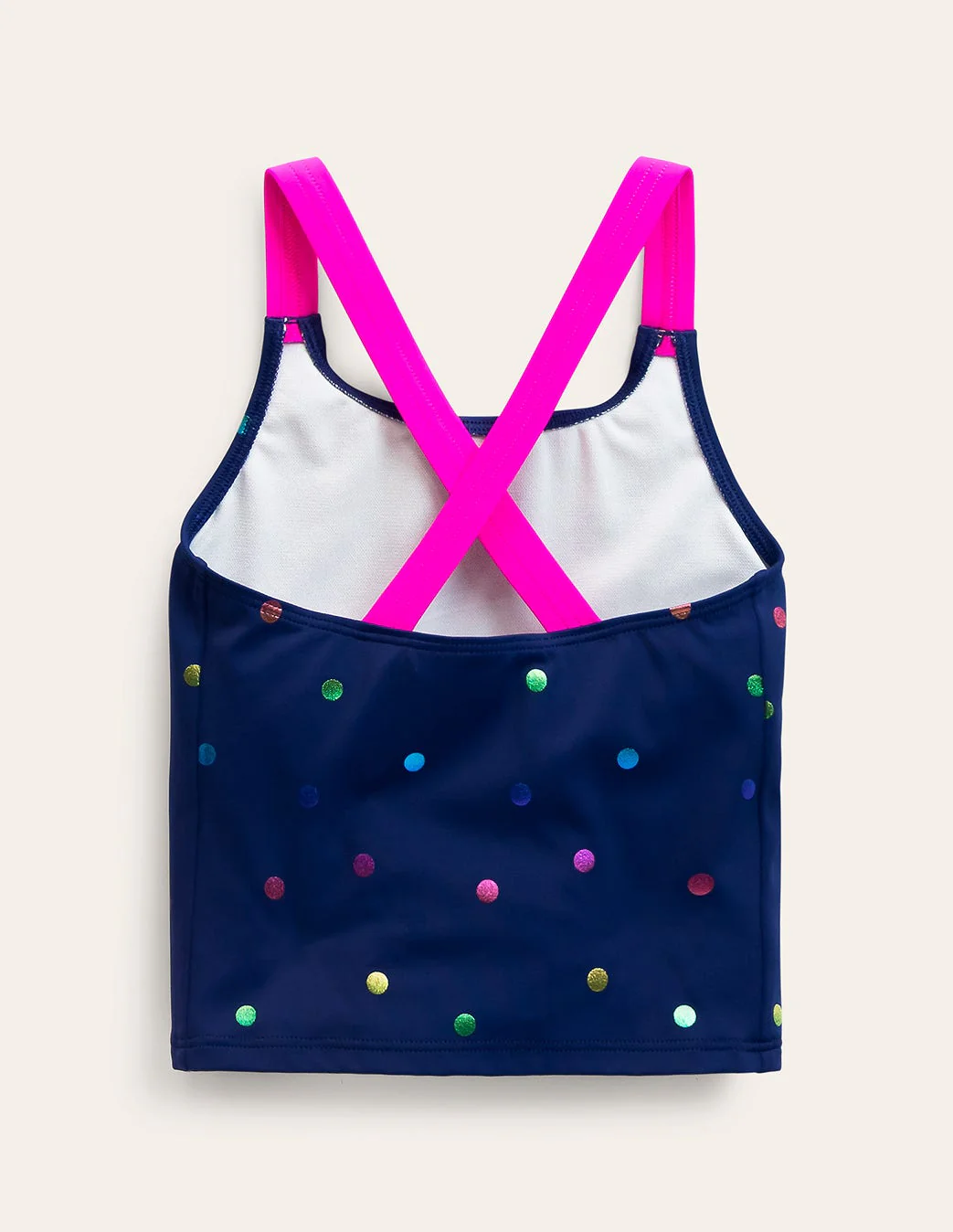 Tankini-Oberteil mit gekreuzten Rückenträgern-Regenbogen Folienkonfetti Gepunktet - Image 2