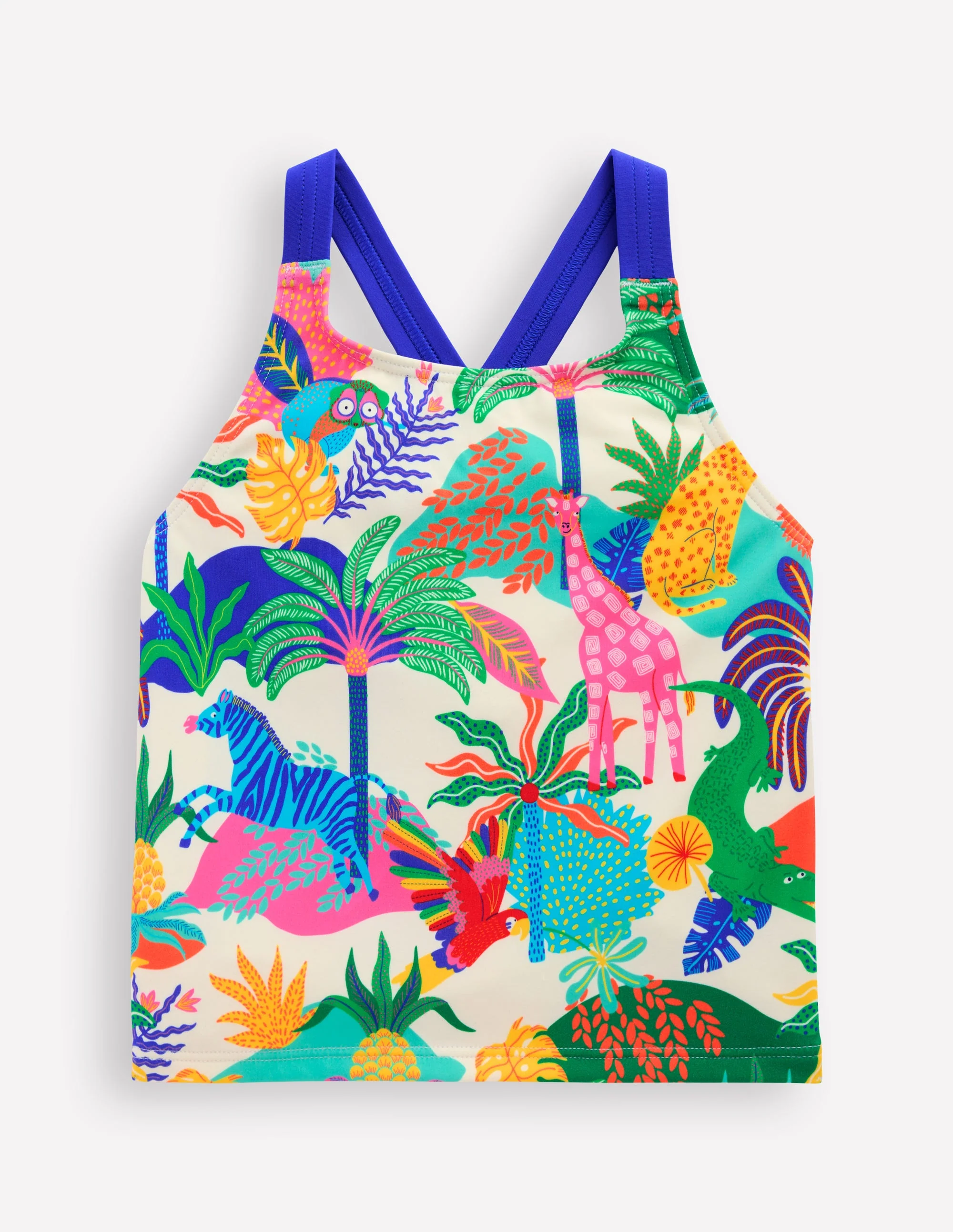 Tankini-Oberteil mit gekreuzten Rückenträgern-Weiches Naturweiß Bunt Dschungel