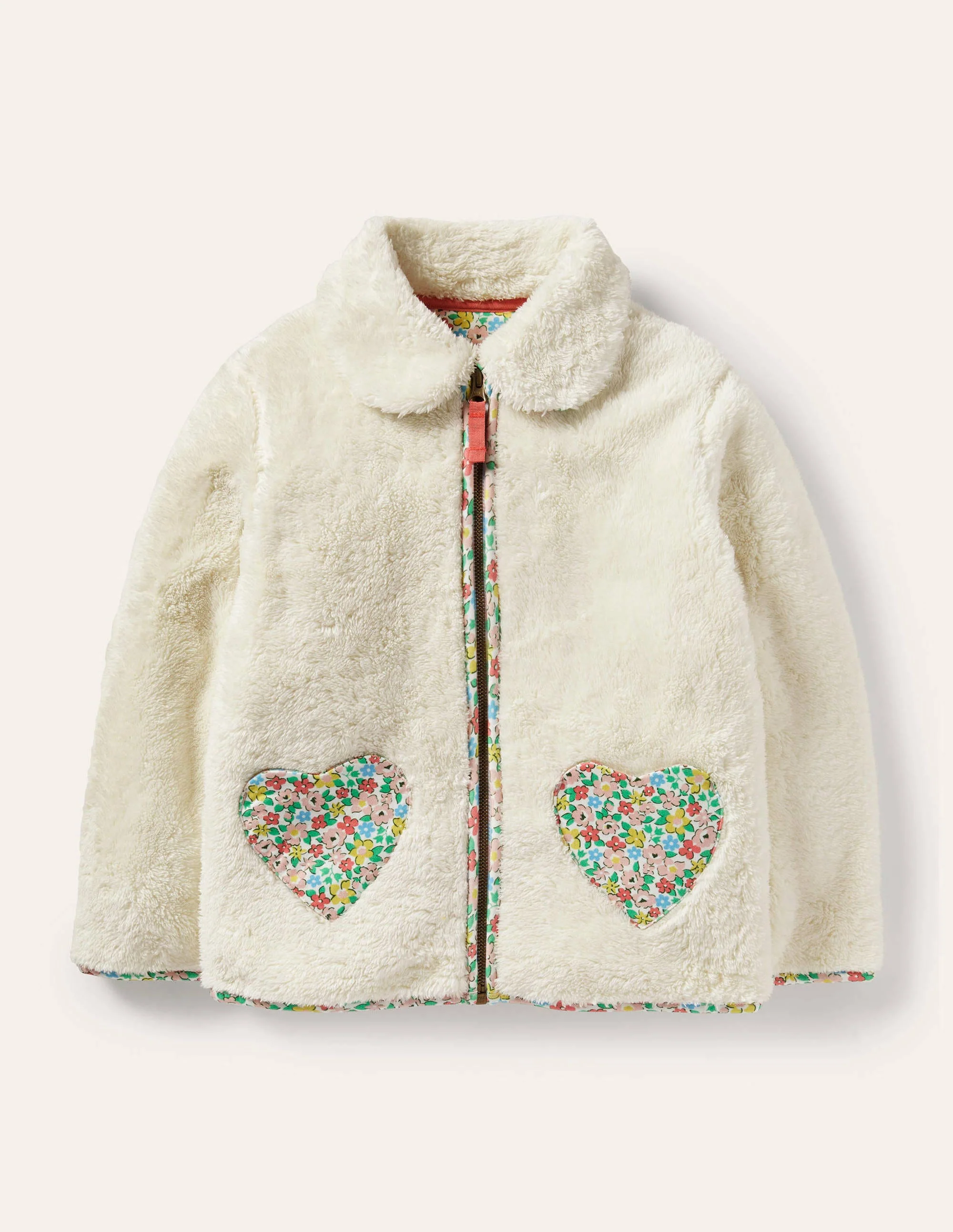 Teddy-Jacke mit durchgehendem Reißverschluss-Natur