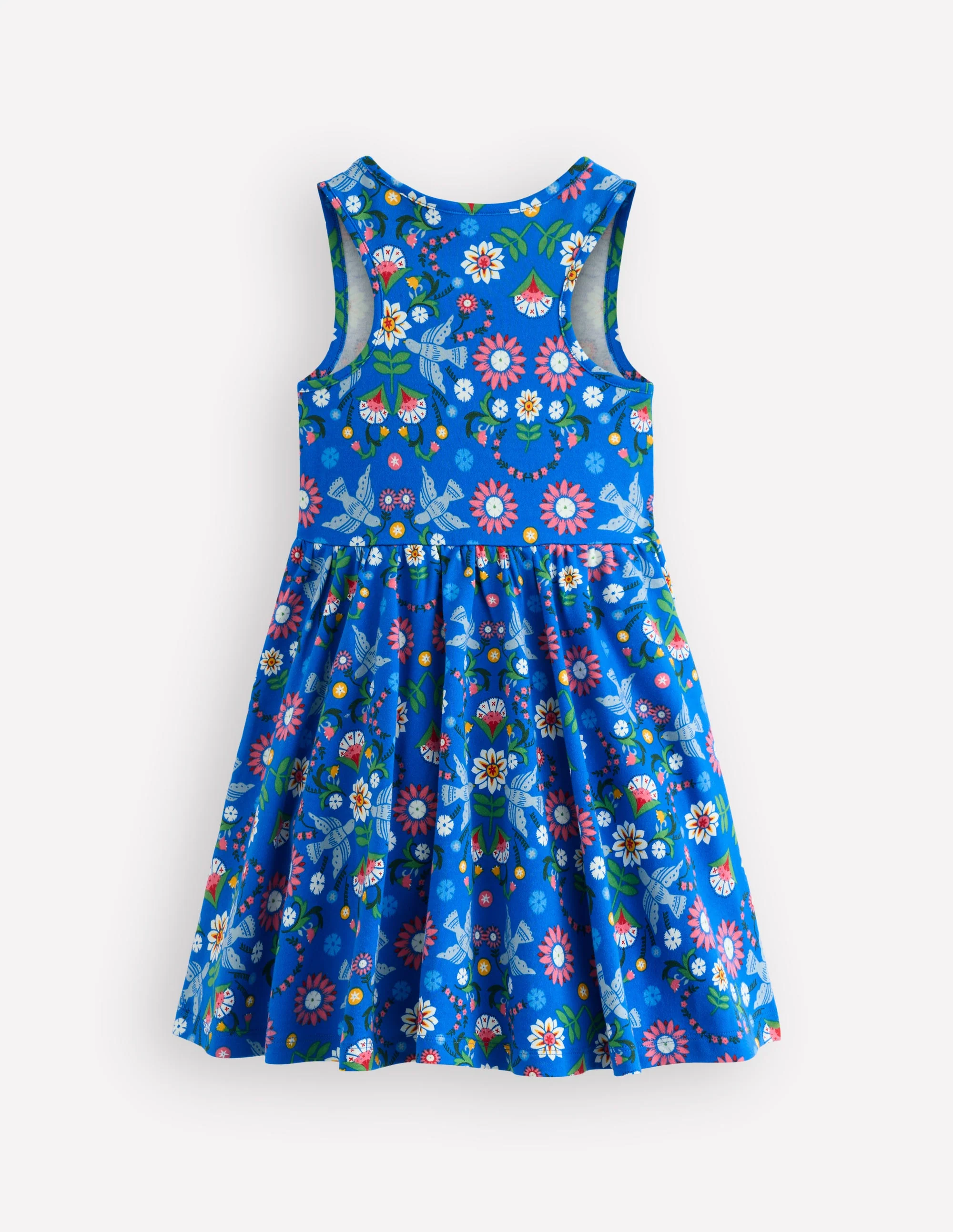 Tellerkleid aus Jersey-Eisvogelblau Vögel Blumenmuster - Image 2