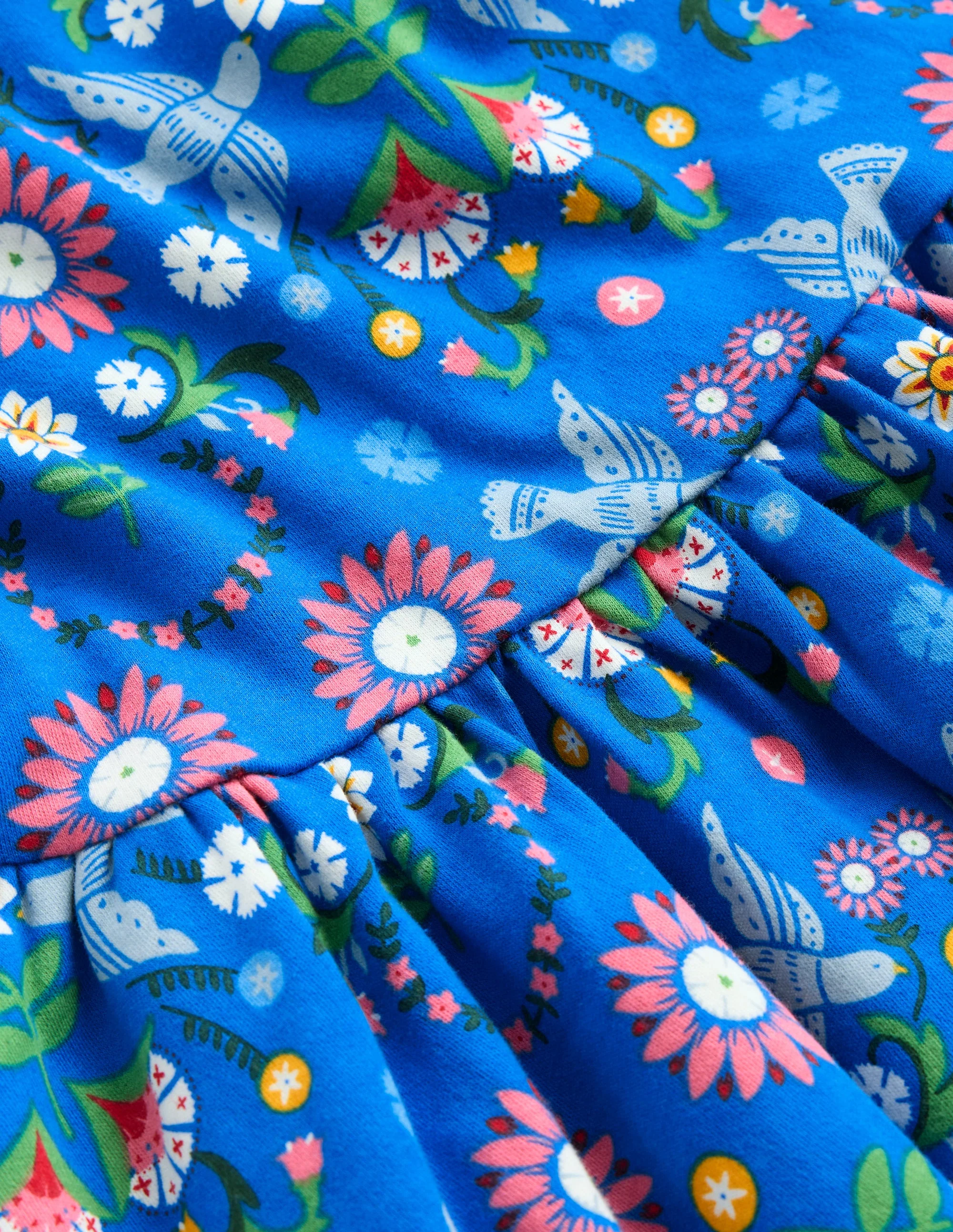 Tellerkleid aus Jersey-Eisvogelblau Vögel Blumenmuster - Image 3