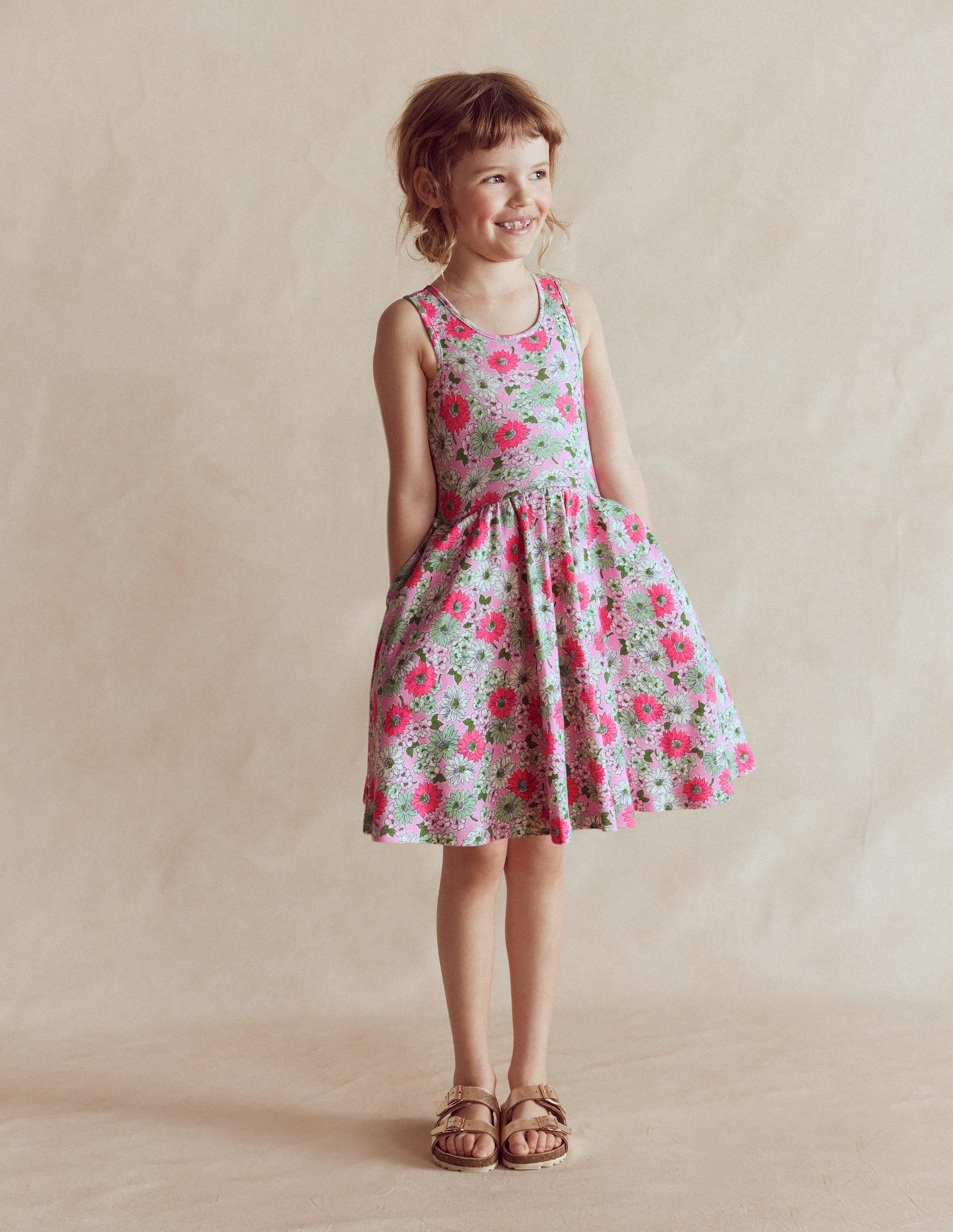 Tellerkleid aus Jersey-Pink Geblümt