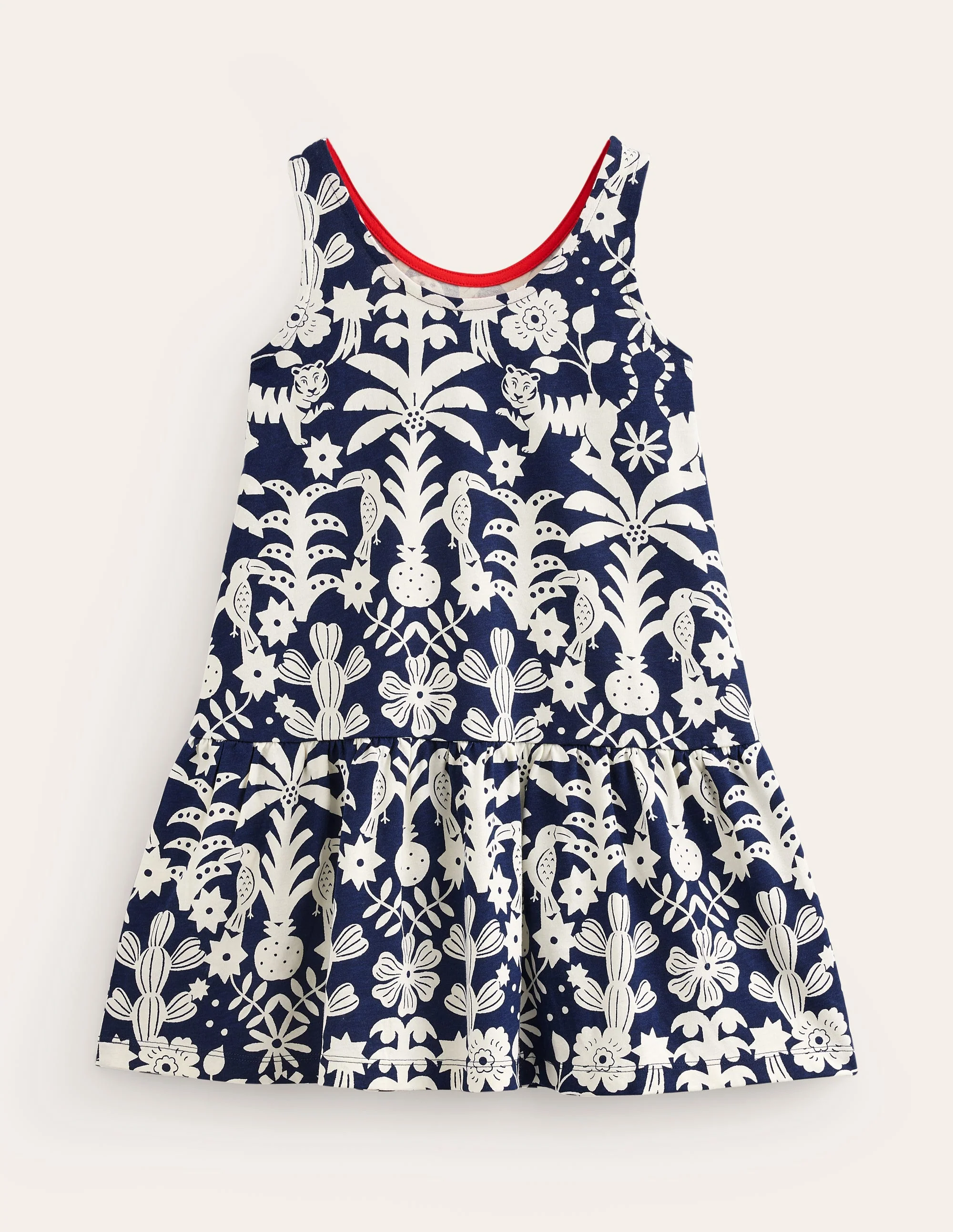 Trägerkleid mit tiefer Taille-Schuluniform-Marineblau Tiere Holzblock - Image 2