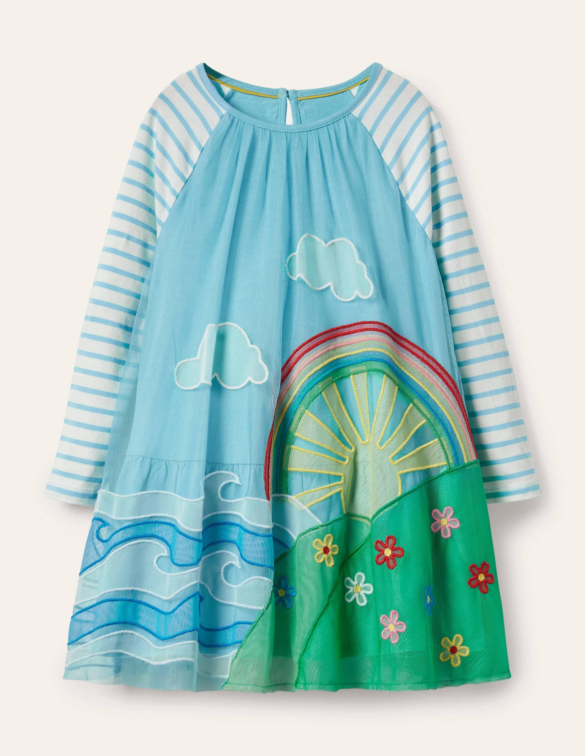 Tüllkleid aus Jersey mit Szenenmotiv-Wasserblau, Wetterszene