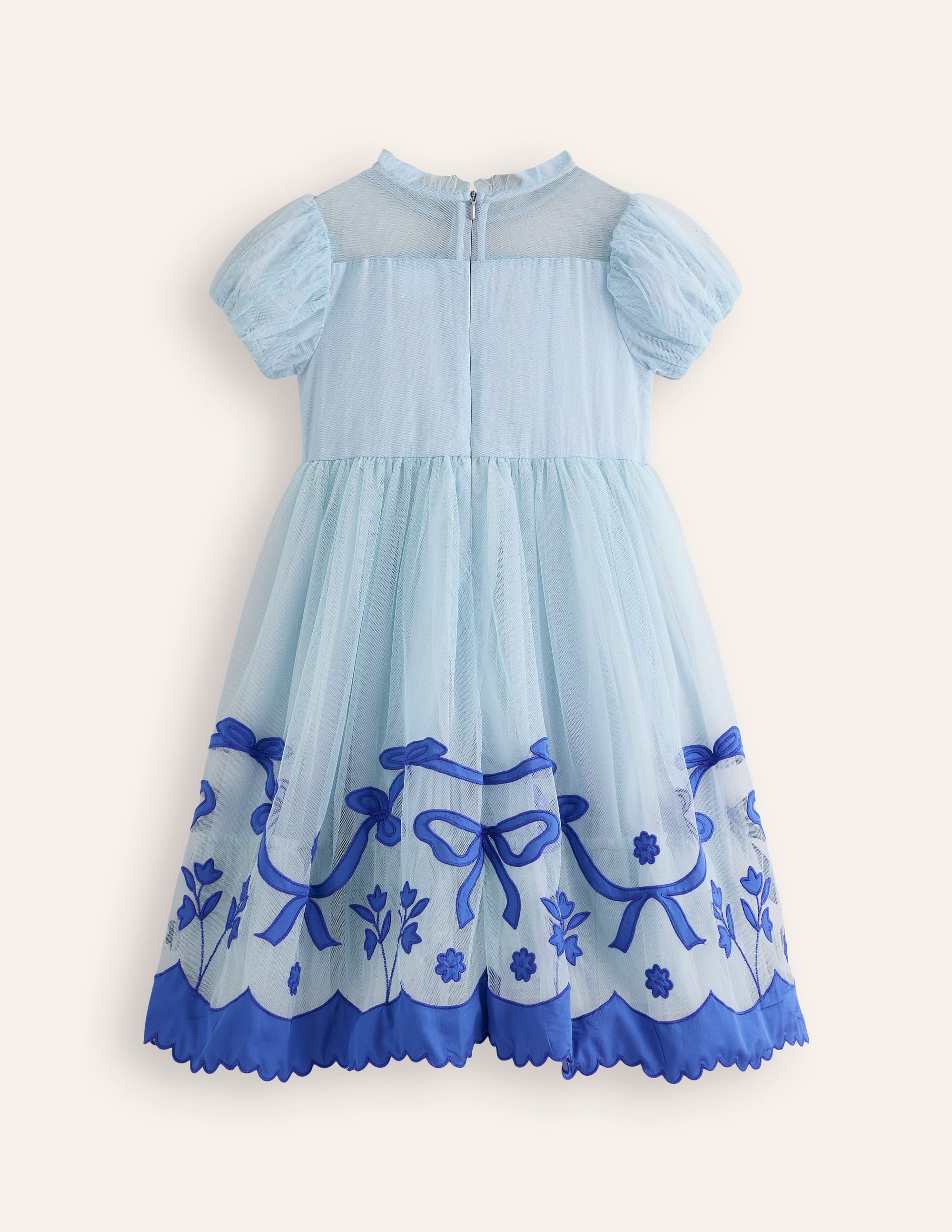 Tüllkleid mit Applikation am Saum-Vintage-Blau Schleifen - Image 2