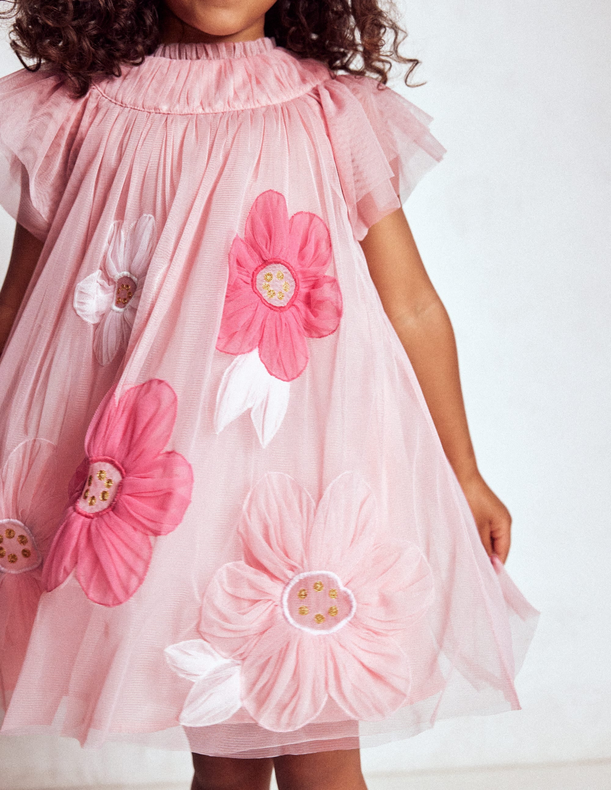 Tüllkleid mit Applikationen-Kreiderosa Blume - Image 2