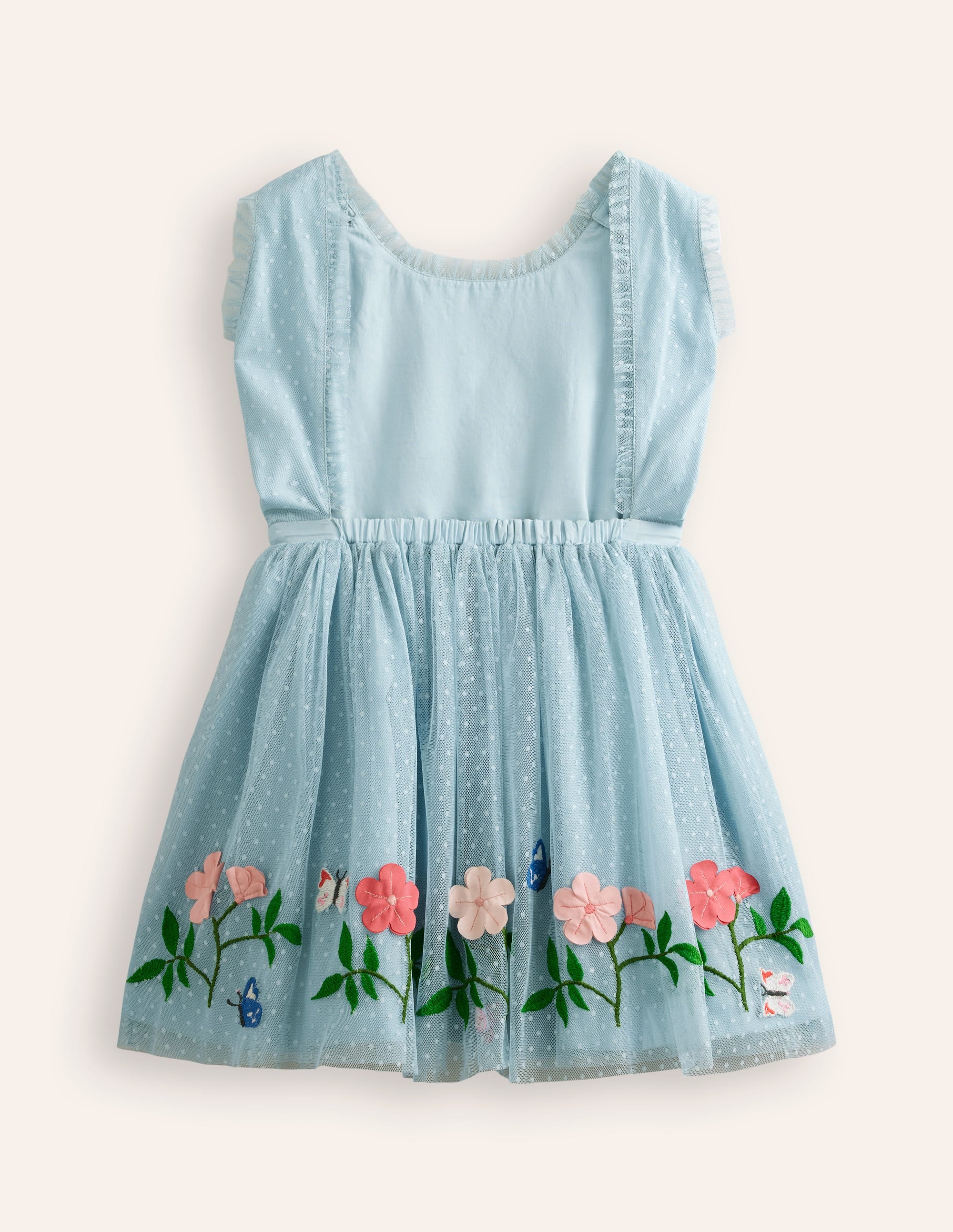Tüllkleid mit gekreuzten Rückenträgern-Vintage-Blau Blumen - Image 2