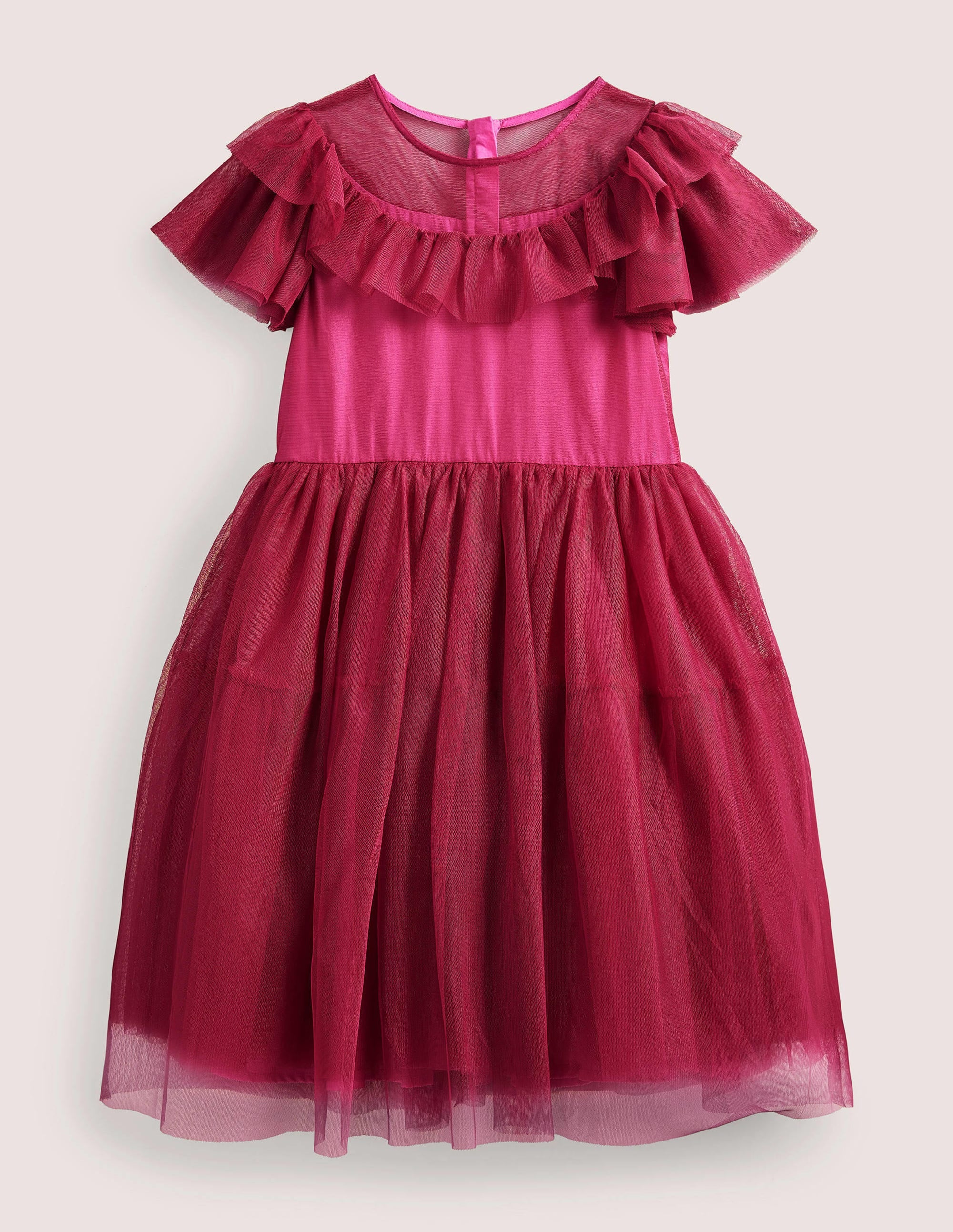 Tüllkleid mit Rüschen-Pflaumenviolett