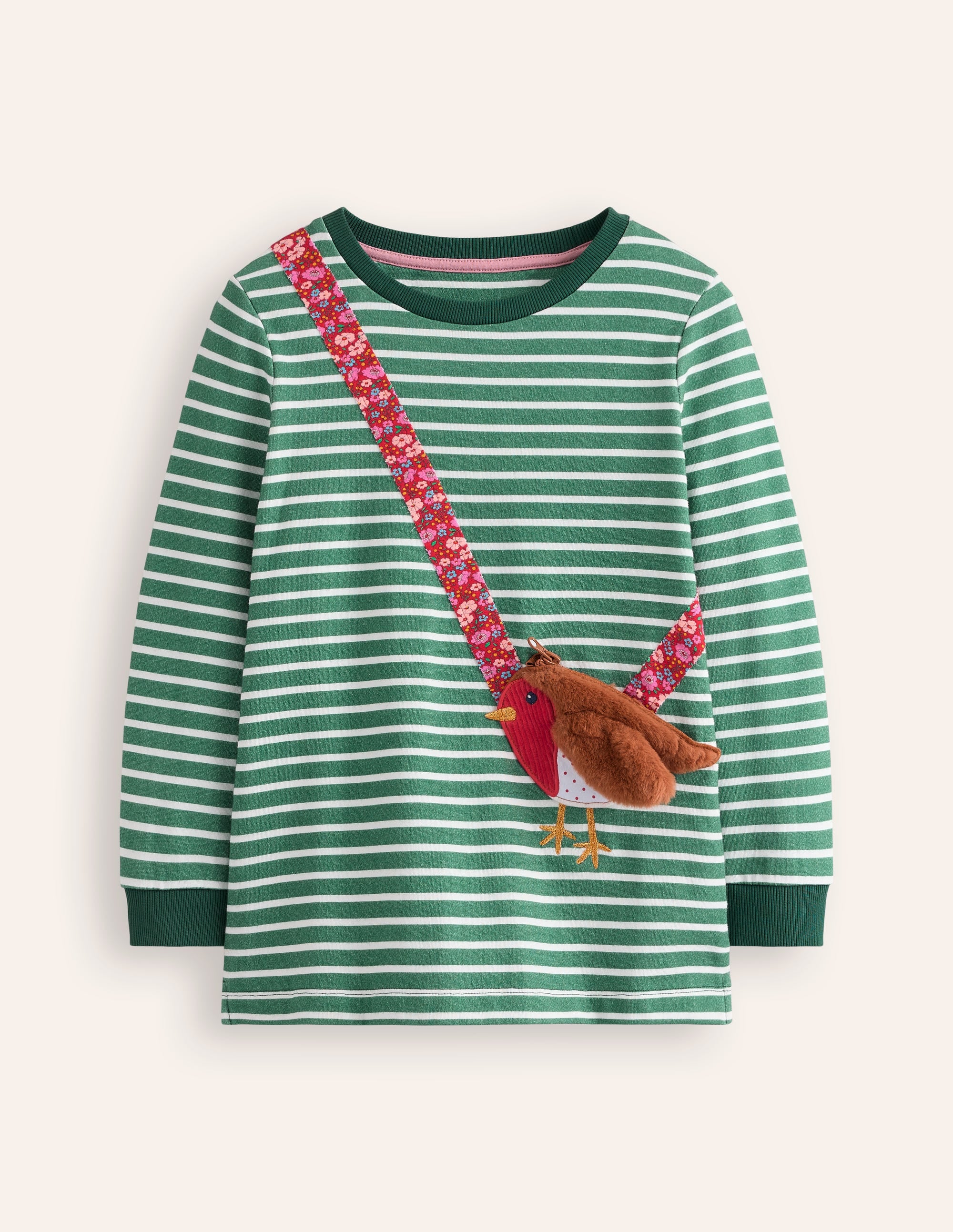 Tunika mit applizierter Tasche-Jade/Naturweiß Rotkehlchen