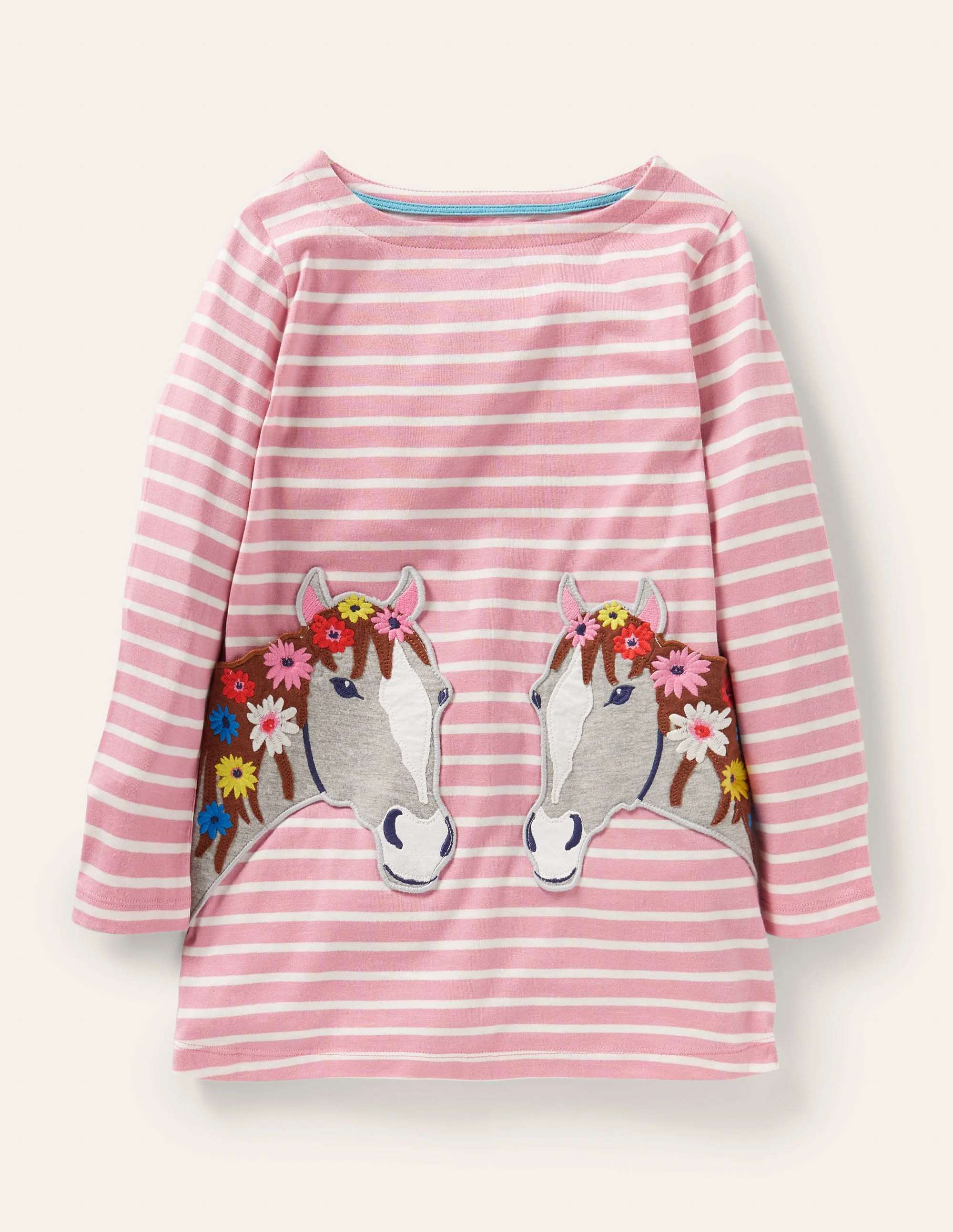 Tunika mit applizierter Tasche-Mandelblütenrosa/Naturweiß, Pferd