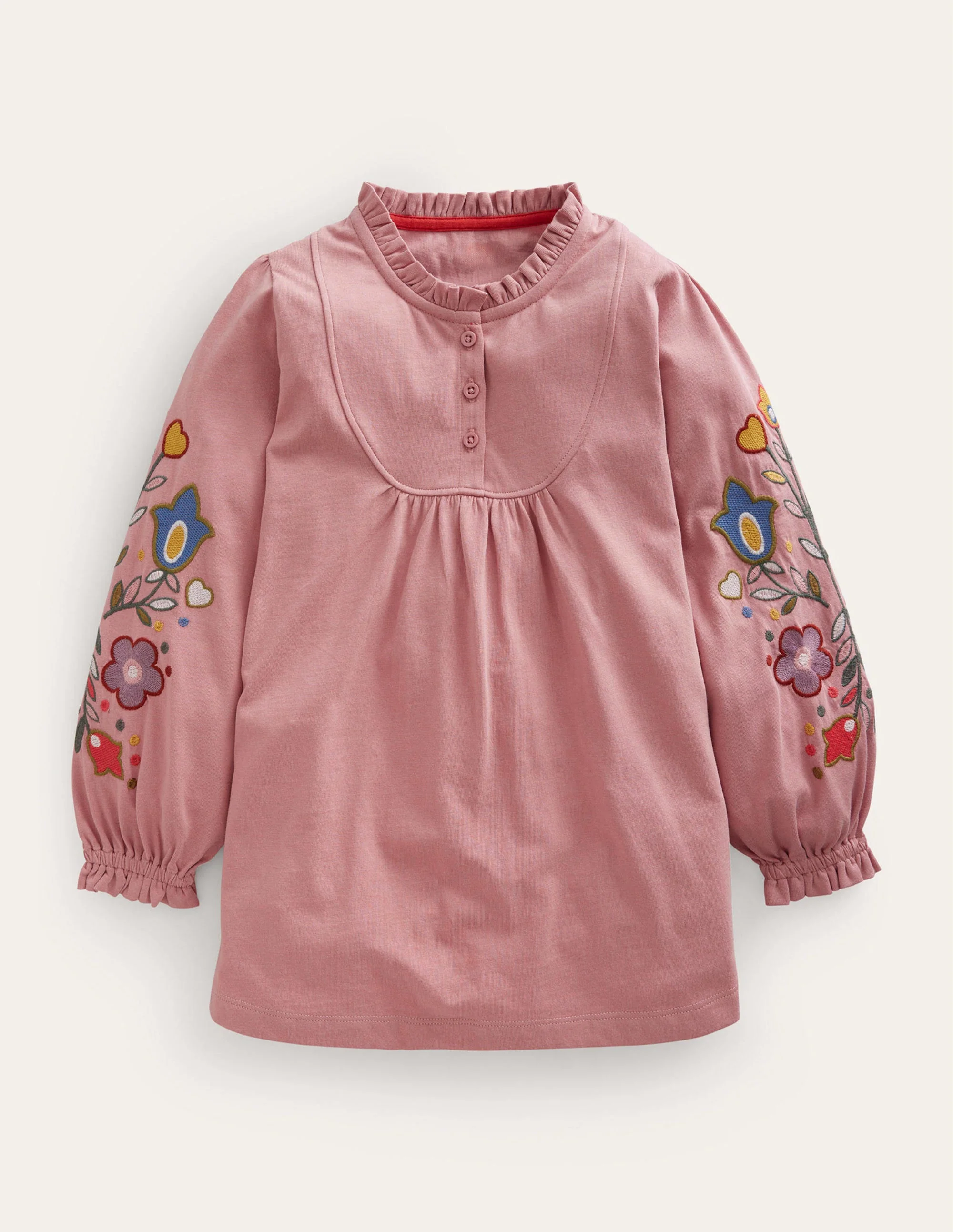 Tunika mit bestickten Ärmeln-Mandelrosa Floral