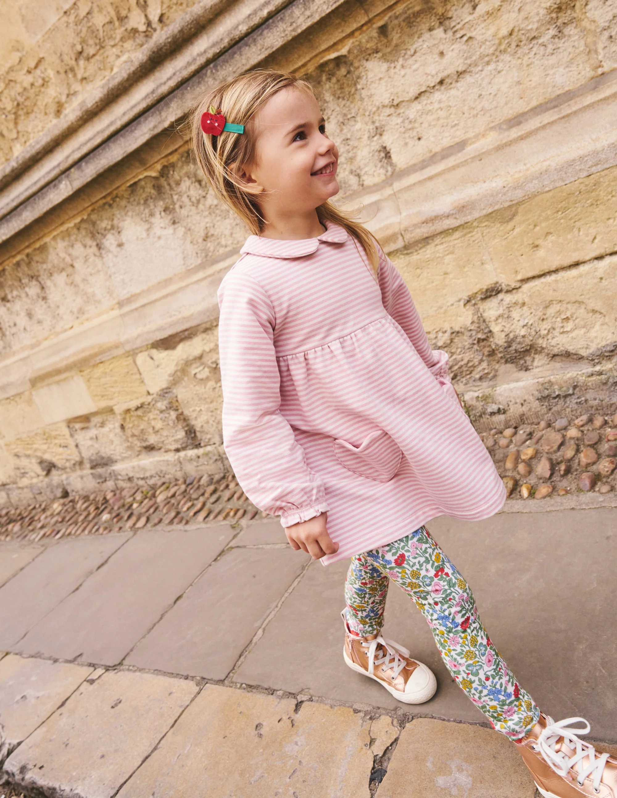 Tunika mit Kragen-Vintage-Rosa/Haferbeige Streifen - Image 4