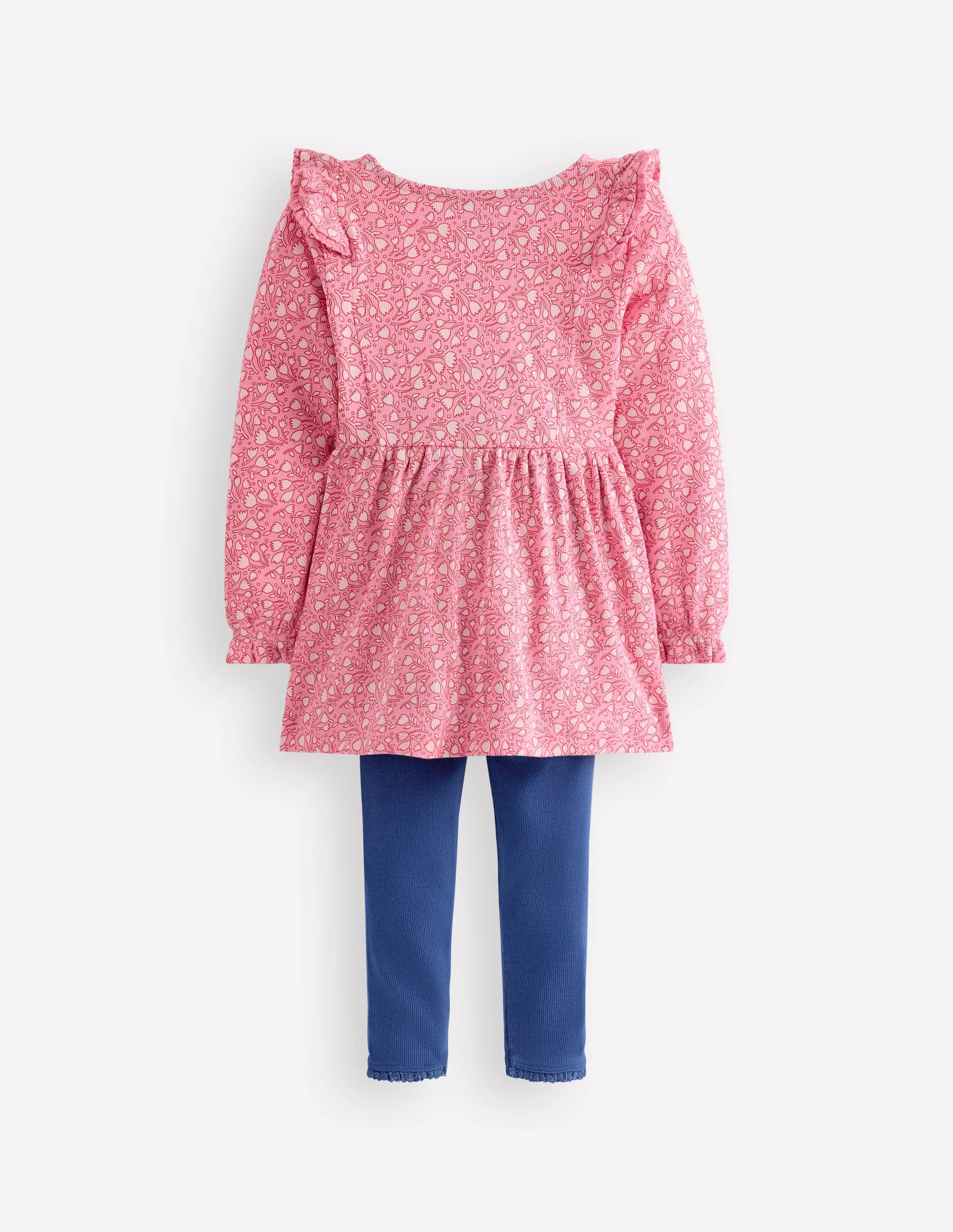 Tunika-Set aus Rippstrick-Meerblau Rosa Kleine Tulpen - Image 2