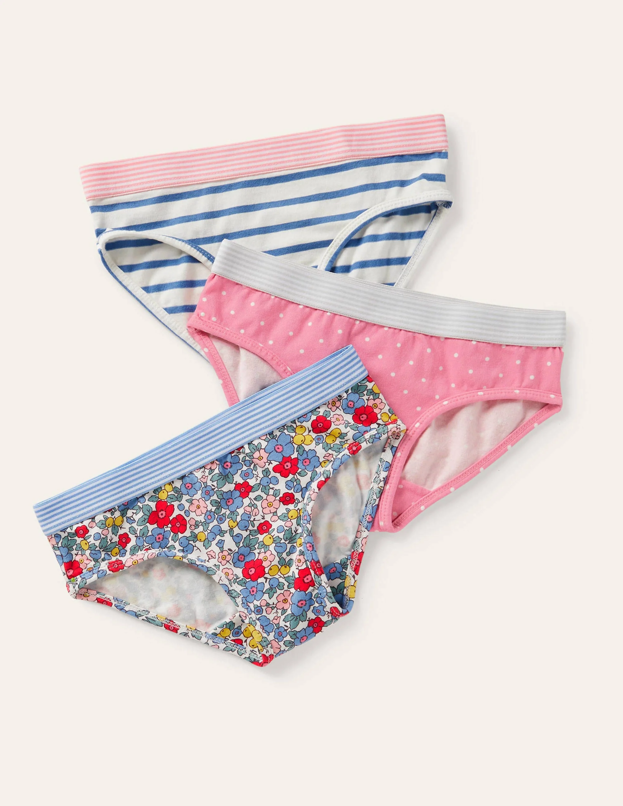 Unterhosen im 3er-Pack-Bunt, Blumenmuster/Getupft