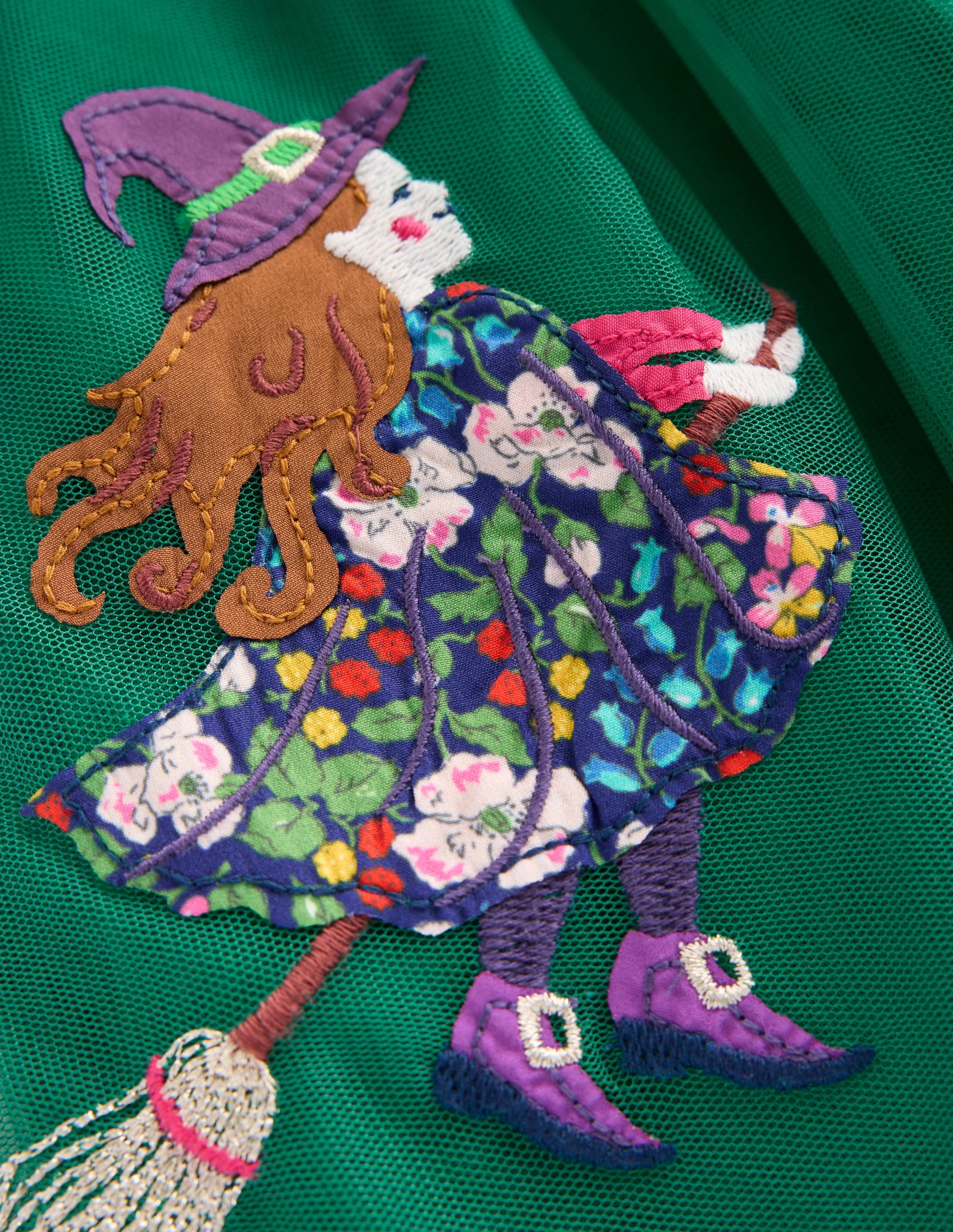 Velours-Tüllkleid mit Applikation-Juwelengrün Halloween - Image 3