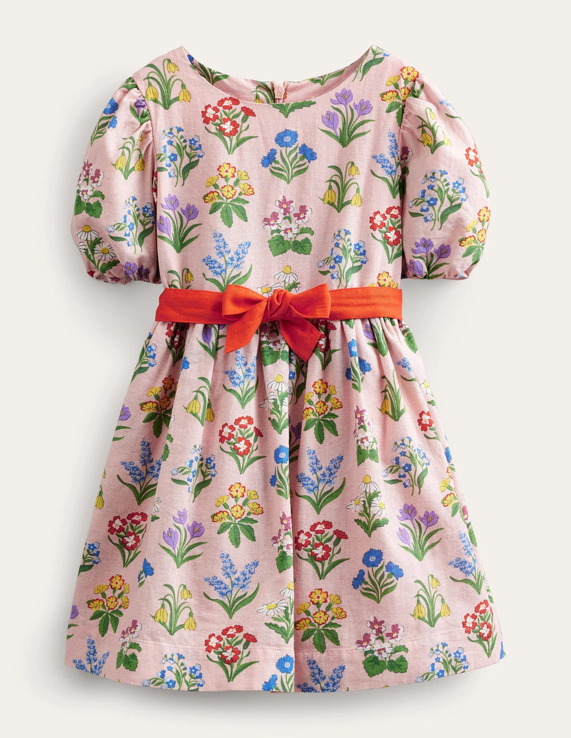 Vintage-Kleid aus Baumwolle und Leinen-Altrosa, Blumen