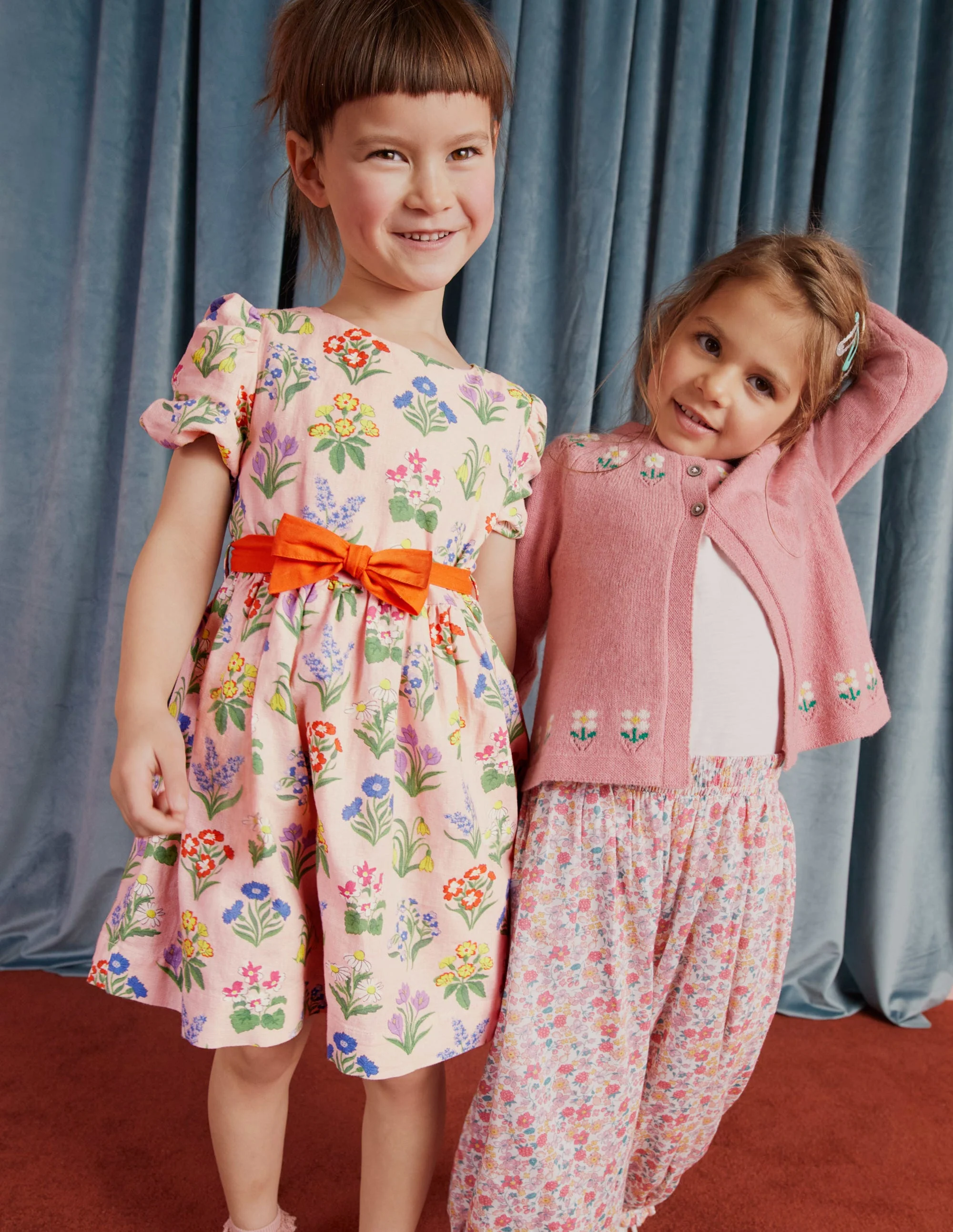 Vintage-Kleid aus Baumwolle und Leinen-Altrosa, Blumen - Image 6